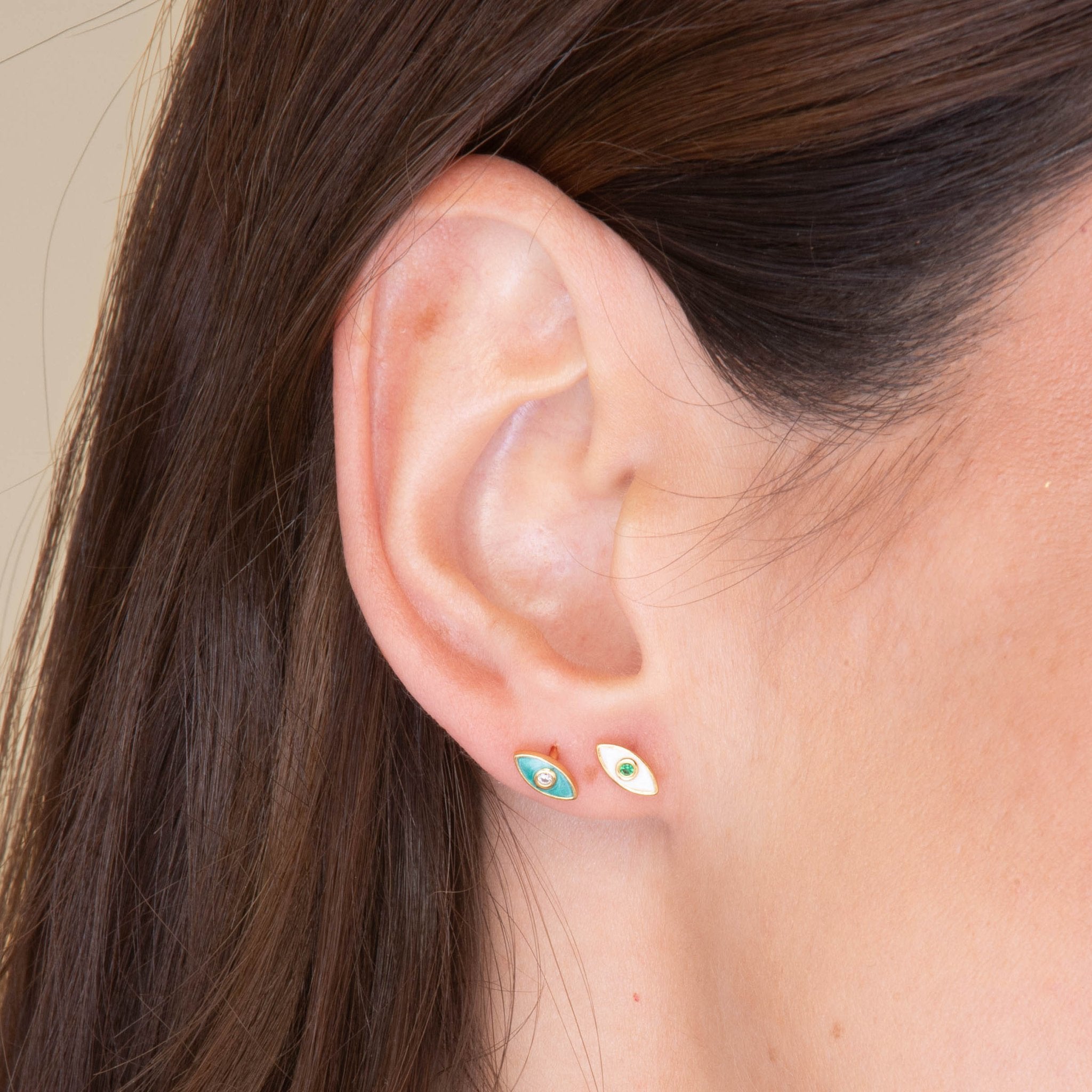 Evil Eye Emerald Zirconia Stud Earrings - Camile & Stone