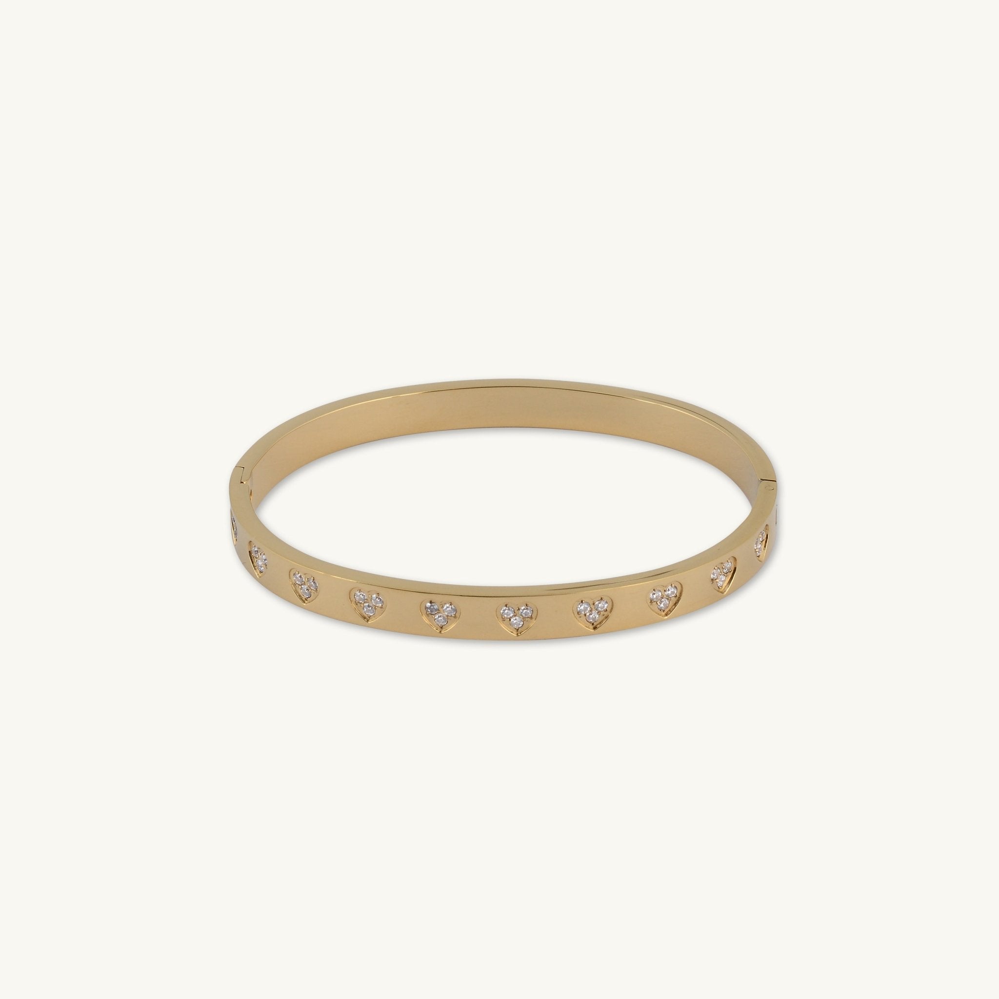 Heart Station Zirconia Hinged Bangle Bracelet - Camile & Stone