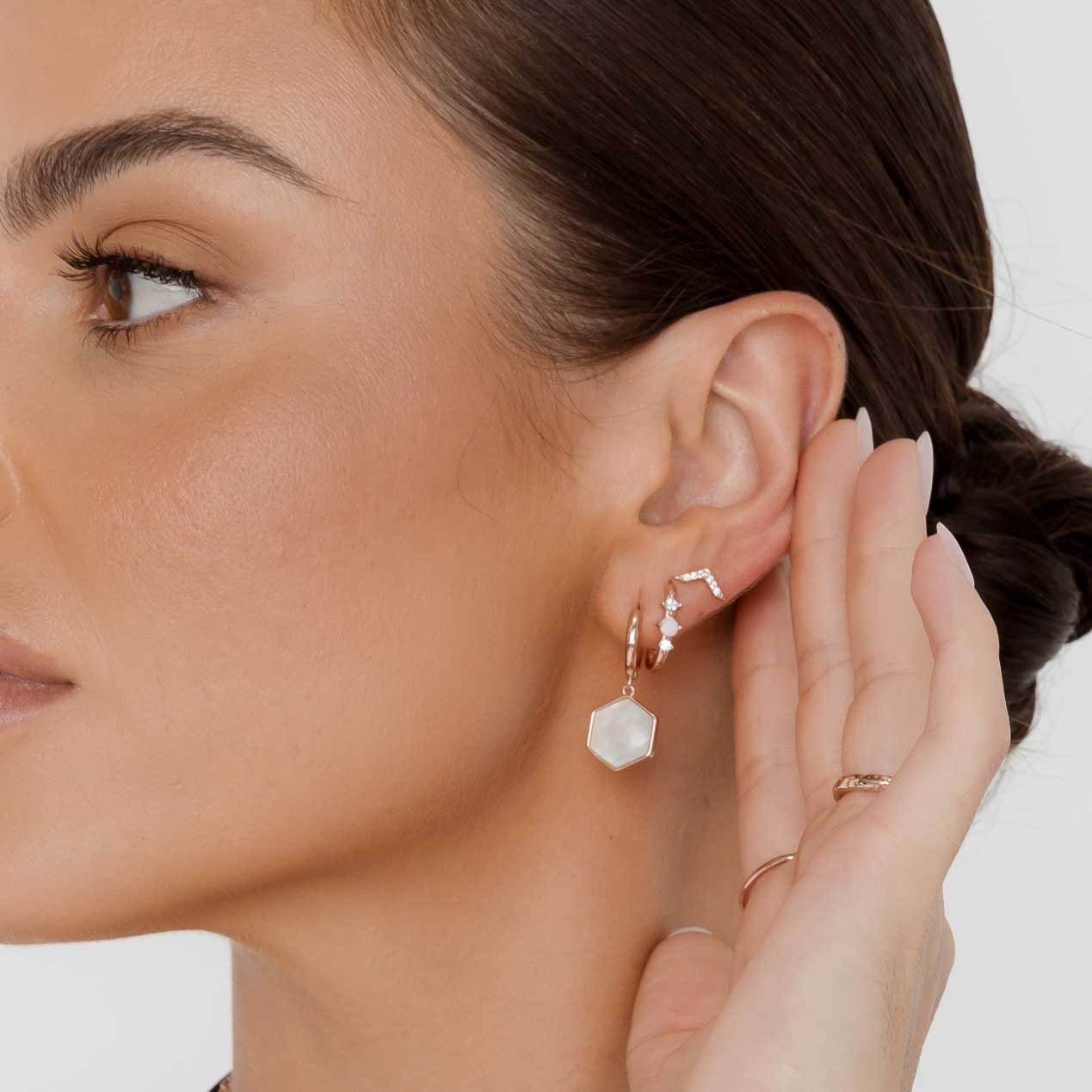 Hexagon Mother Of Pearl Huggie Earrings - Camile & Stone