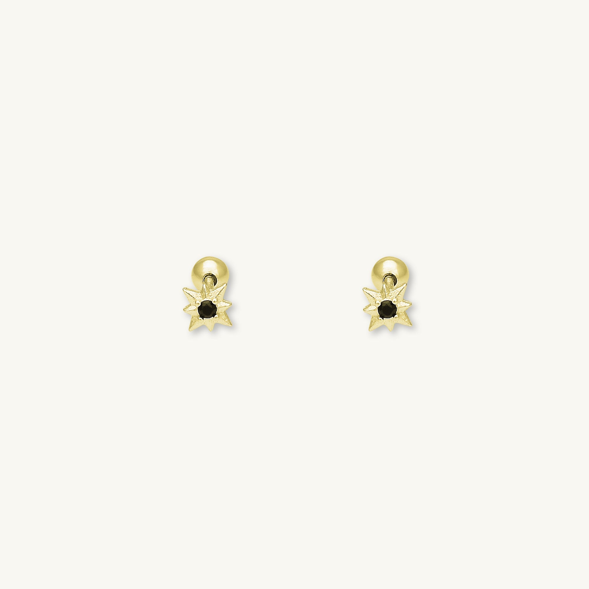 North Star Black Sapphire Barbell Stud Cartilage Earrings - Camile & Stone
