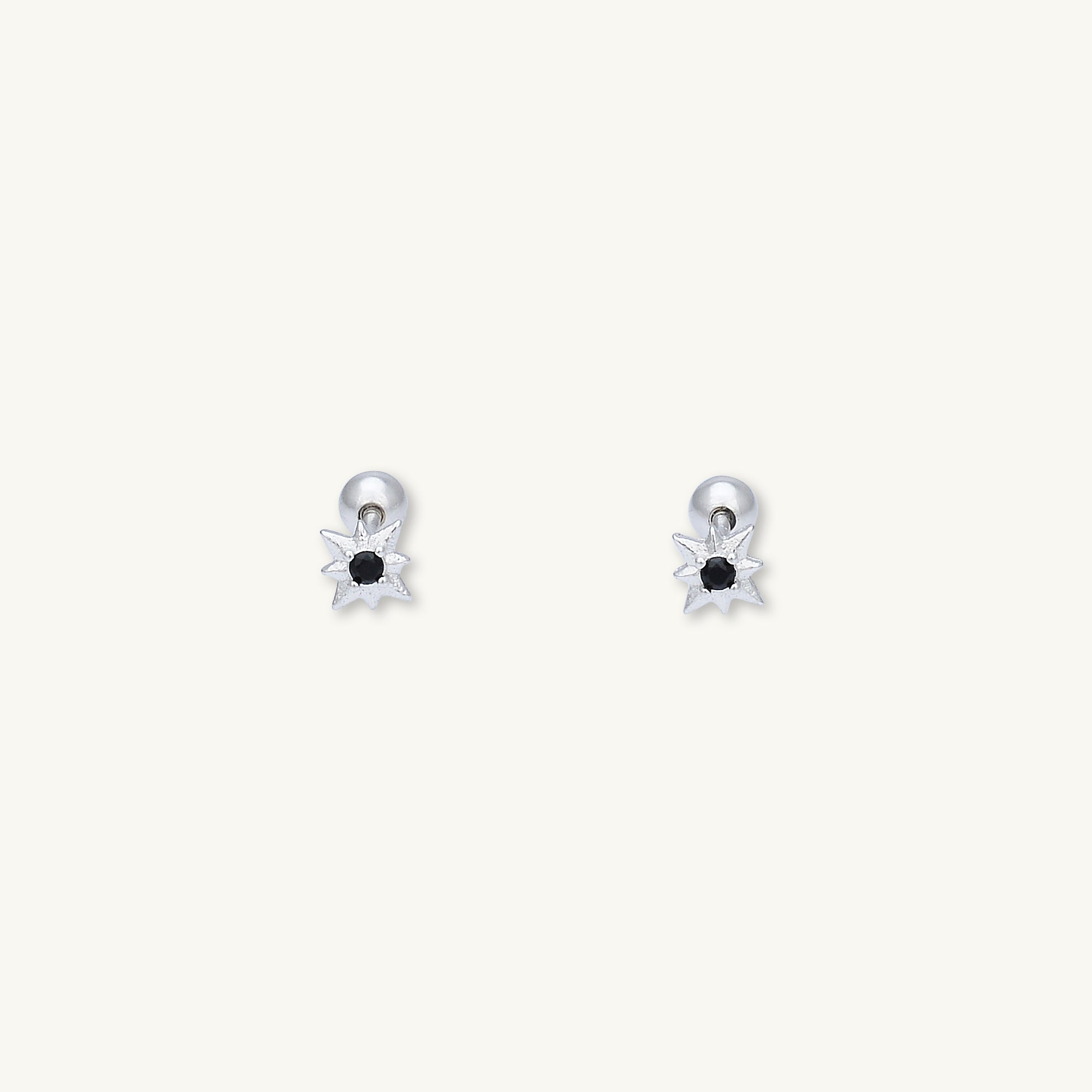 North Star Black Sapphire Barbell Stud Cartilage Earrings - Camile & Stone