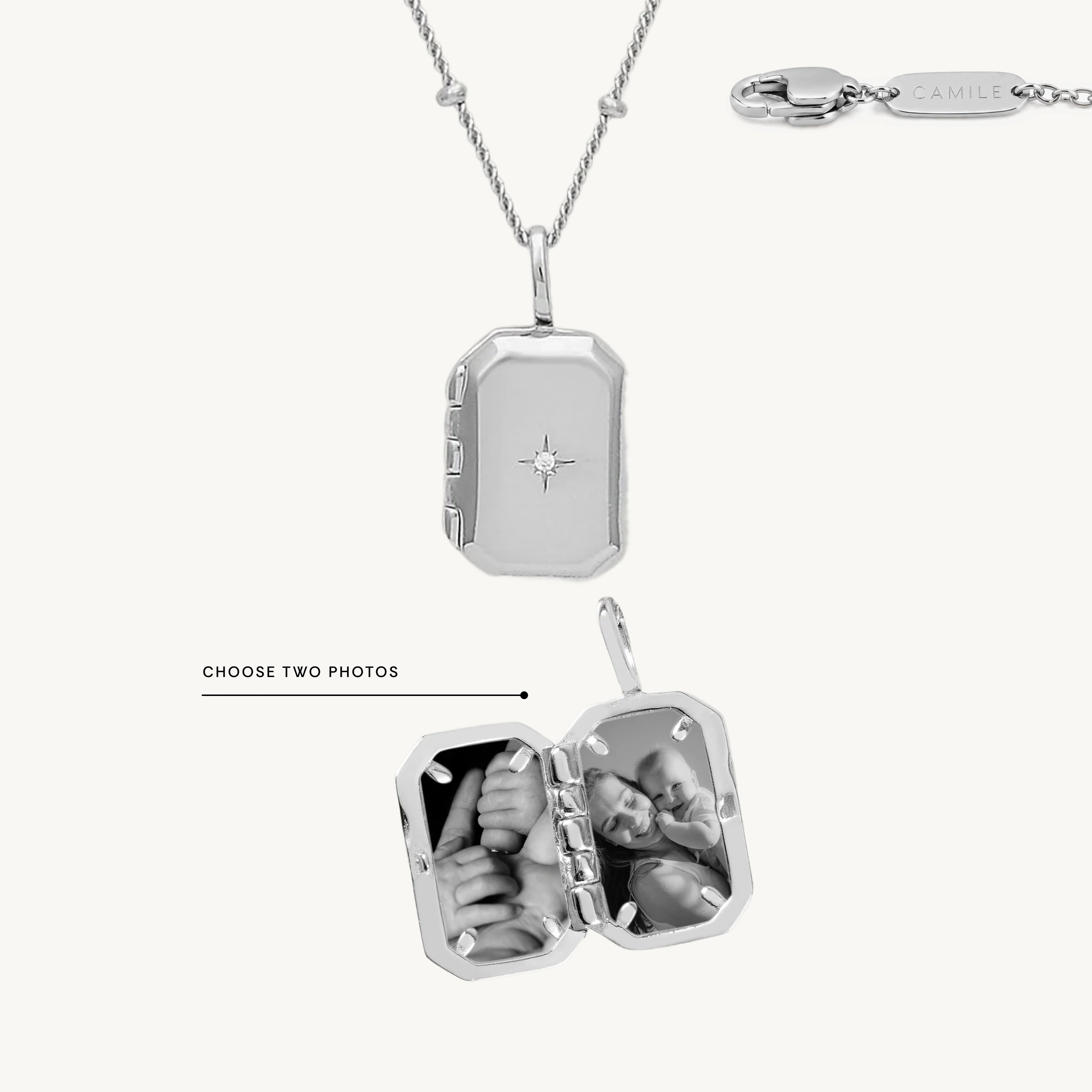 North Star Rectangular Photo Locket Necklace