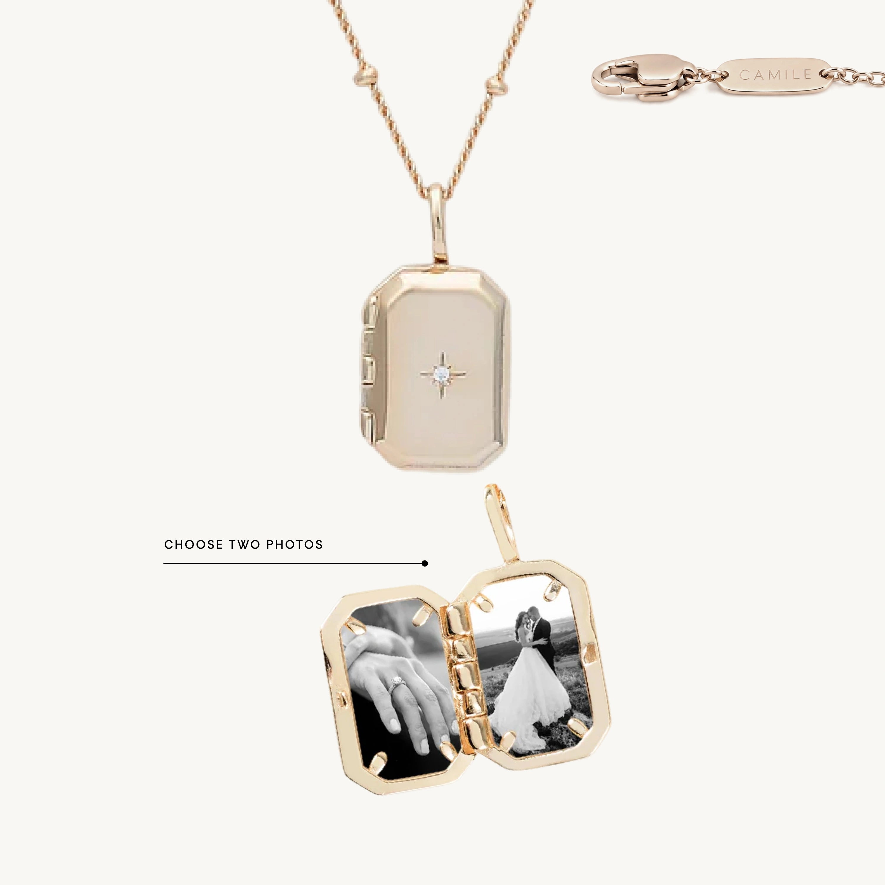North Star Rectangular Photo Locket Necklace