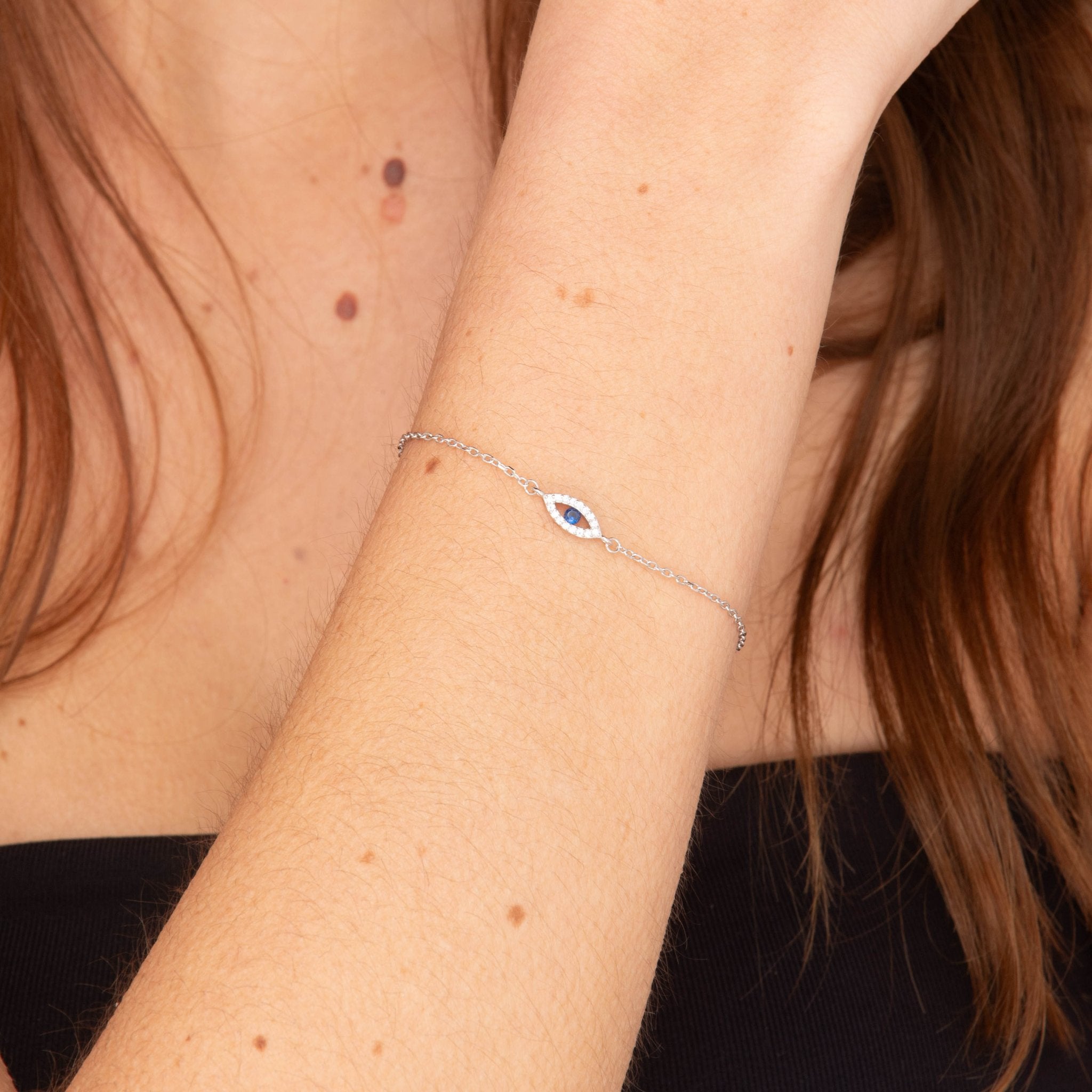 Open Evil Eye Pave Chain Bracelet - Camile & Stone