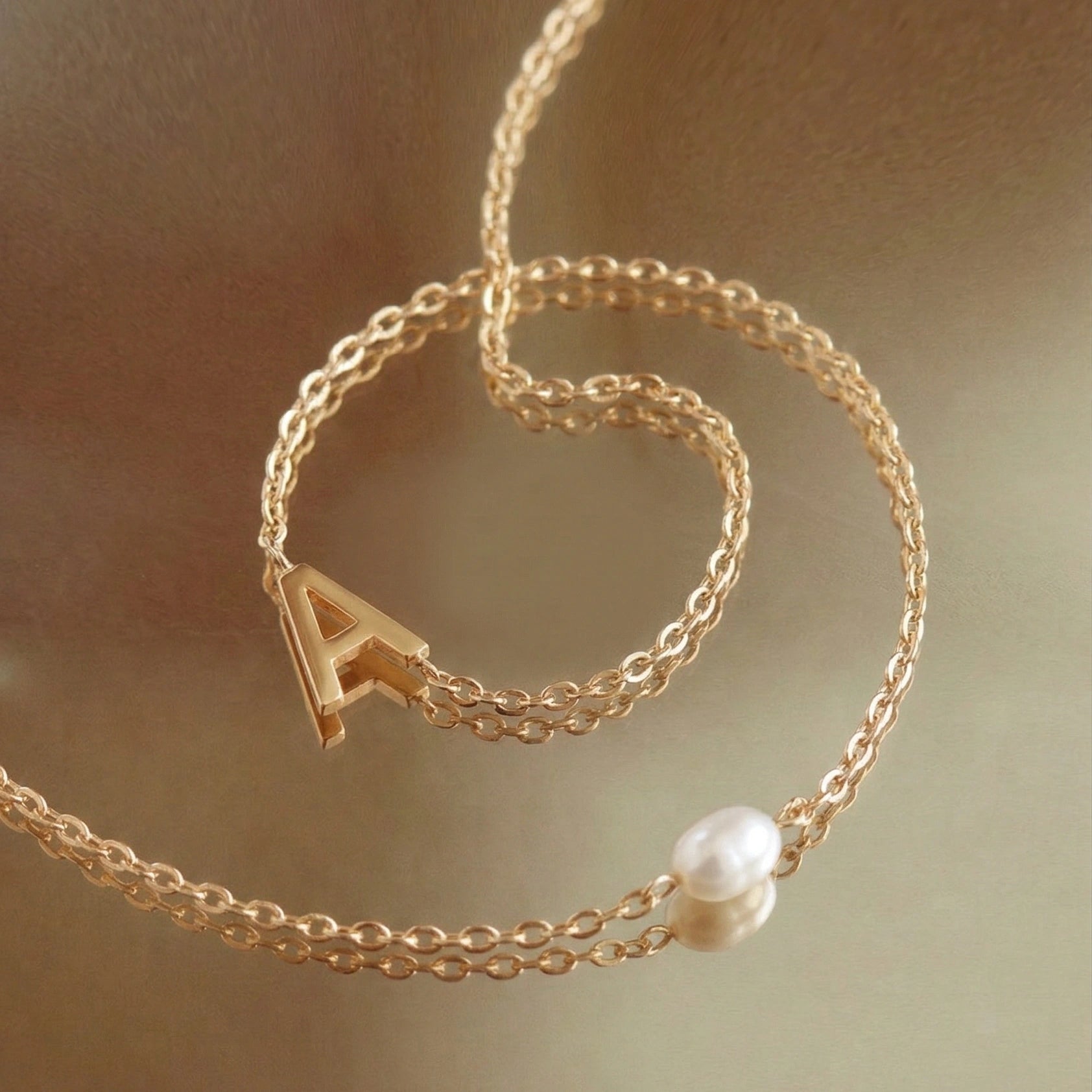 Sideways A - Z Initial Letter Freshwater Pearl Necklace - Camile & Stone