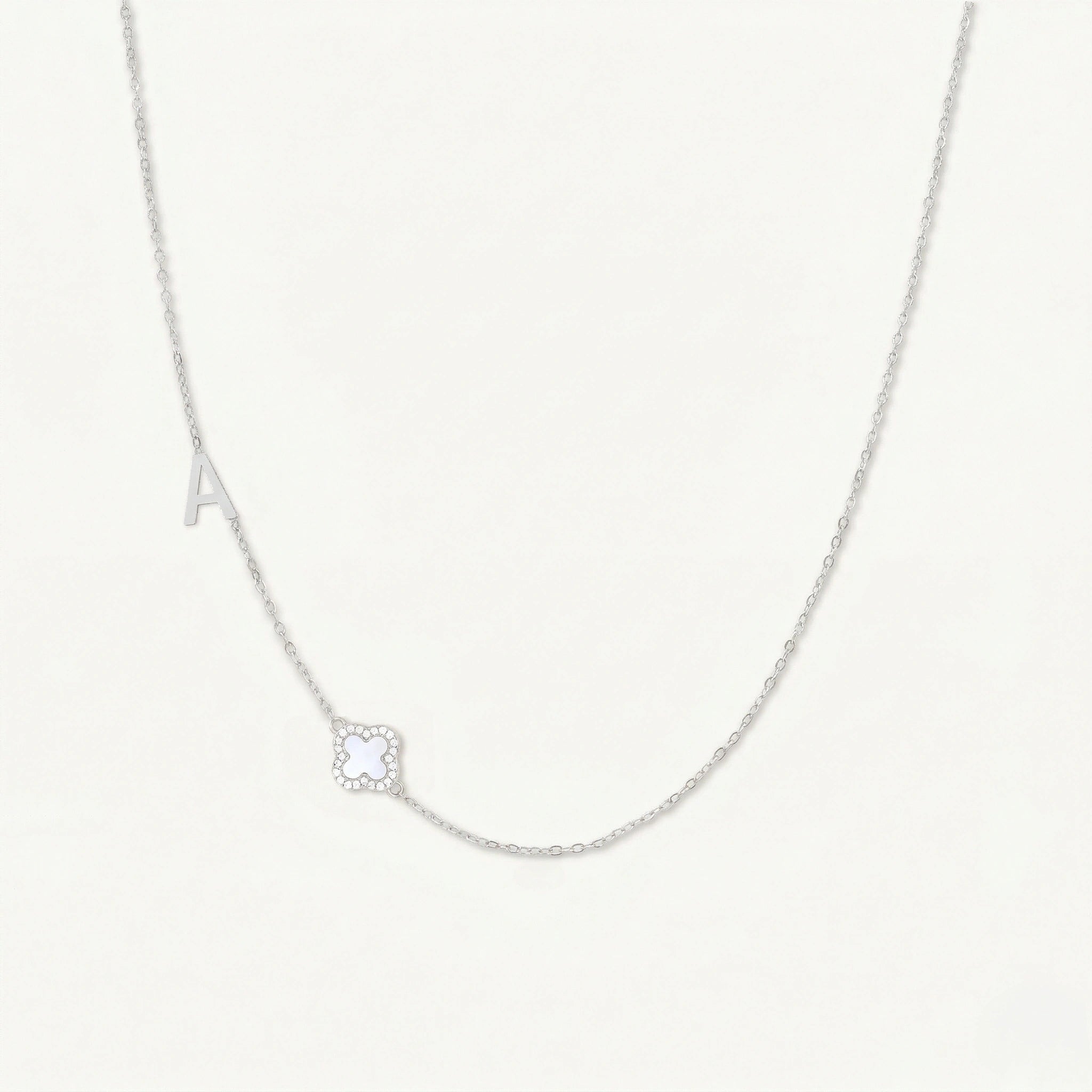Sideways Single Initial Letter Clover MOP Necklace - Camile & Stone