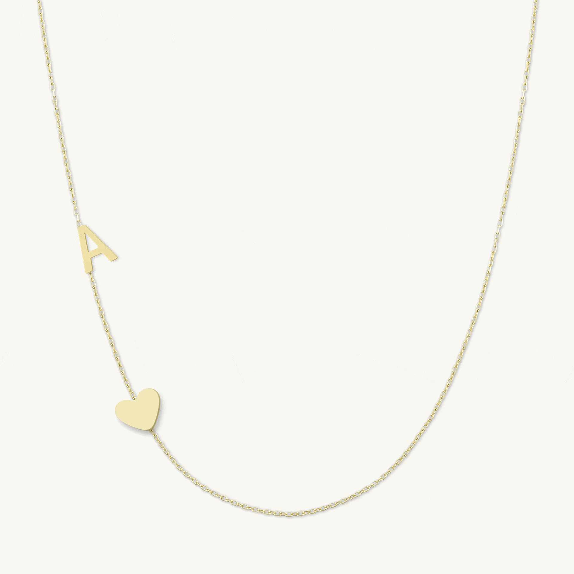 Sideways Single Initial Letter Solid Heart Necklace