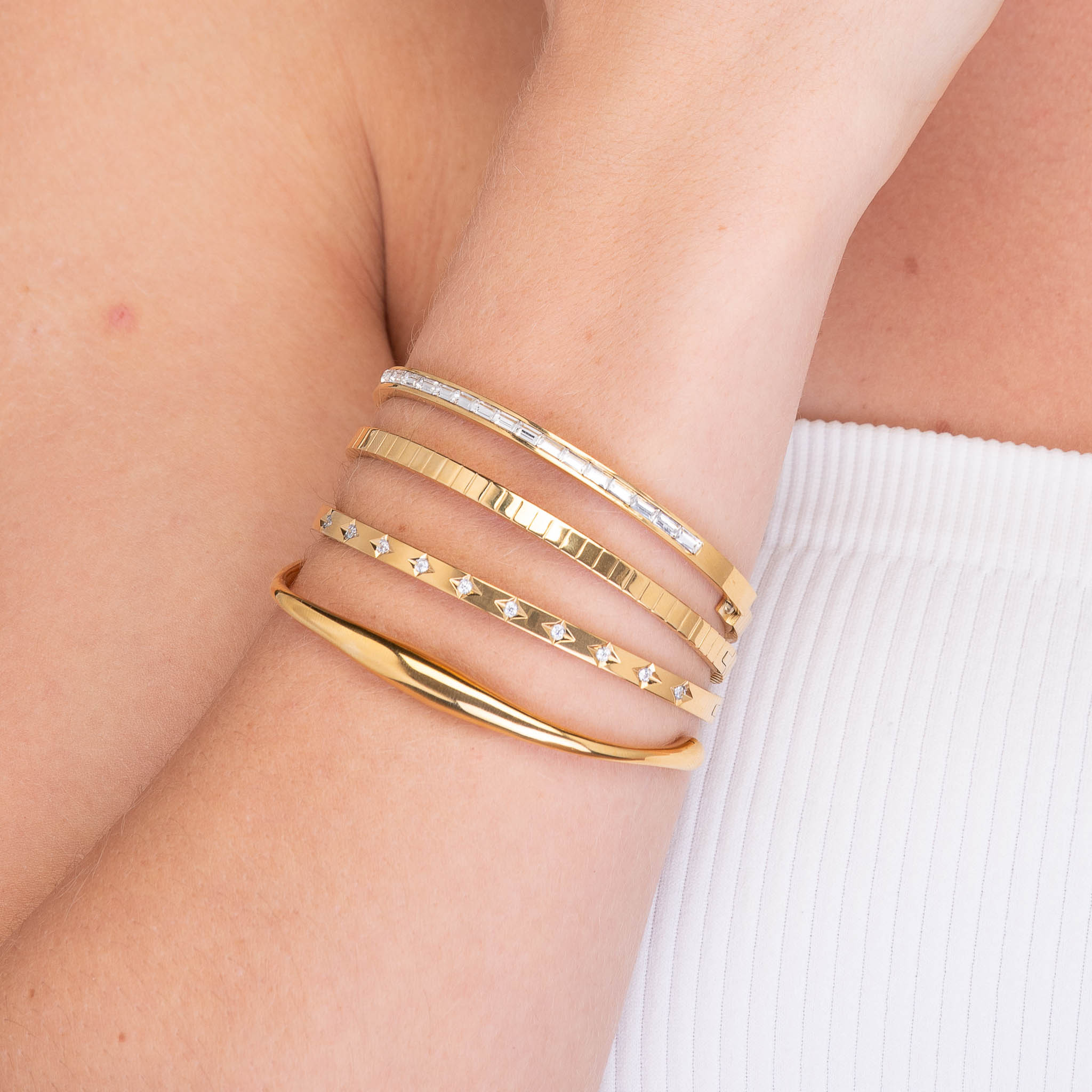 Starry Zirconia Hinged Bangle Bracelet - Camile & Stone