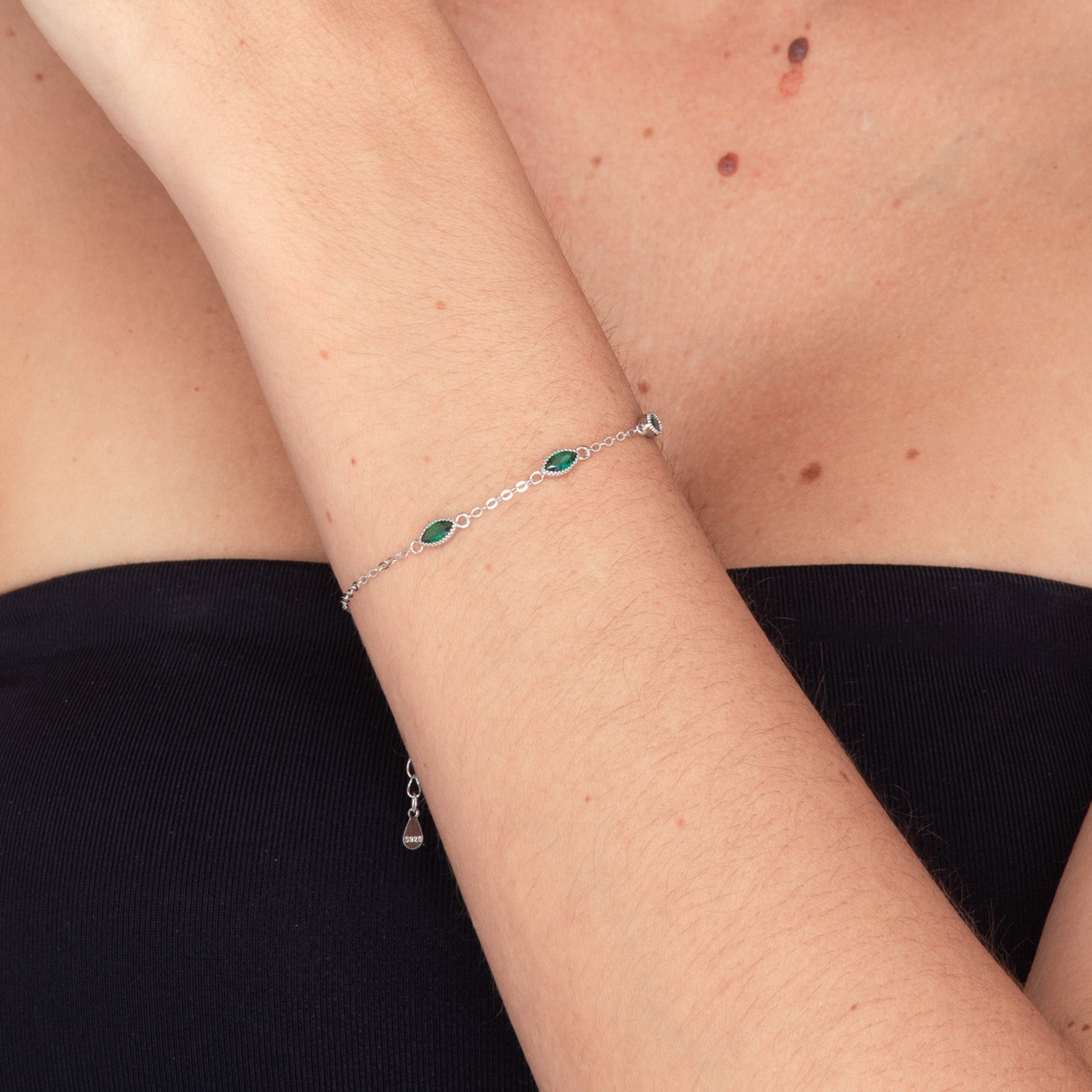 Trio Emerald Evil Eve Marquise Chain Bracelet - Camile & Stone