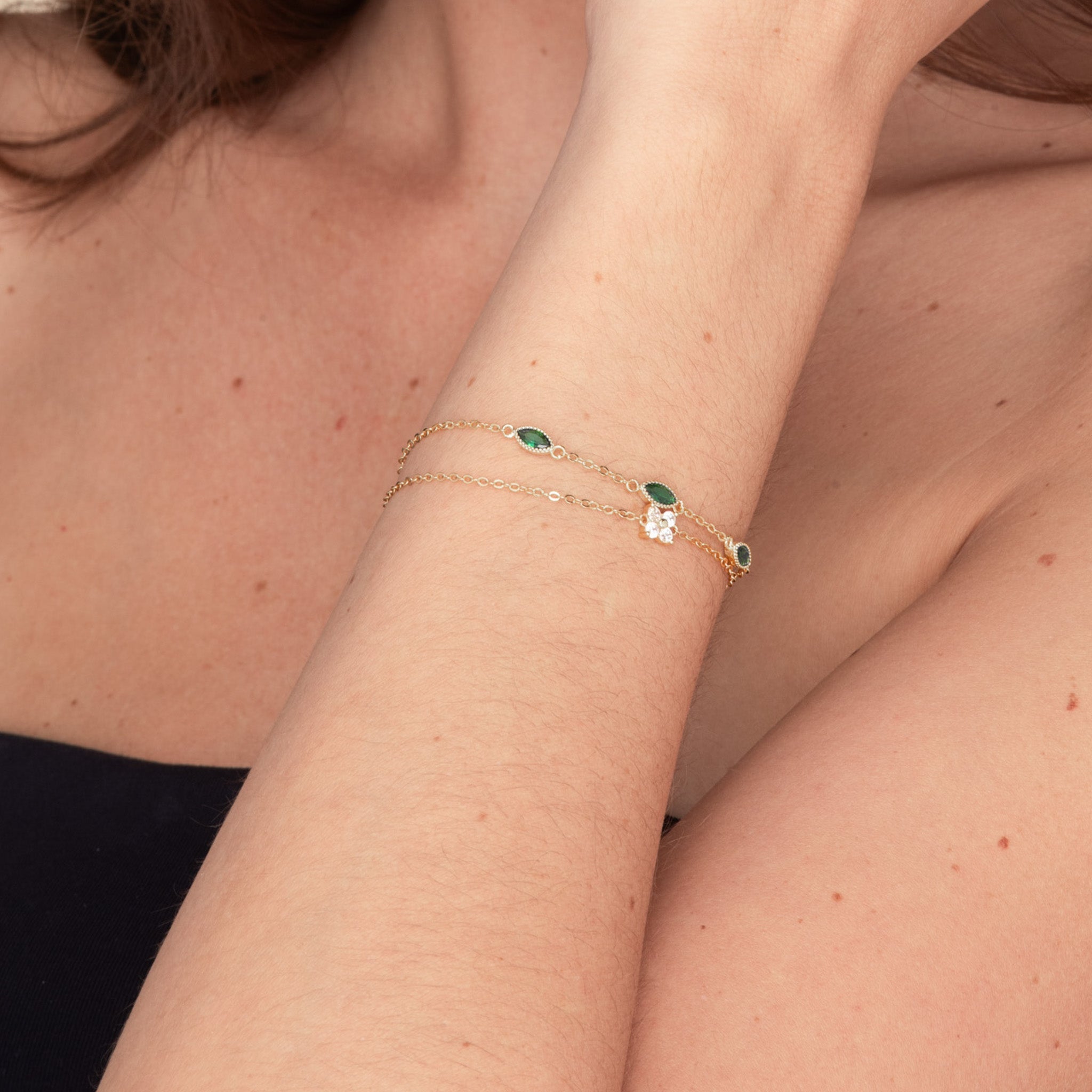 Trio Emerald Evil Eve Marquise Chain Bracelet - Camile & Stone