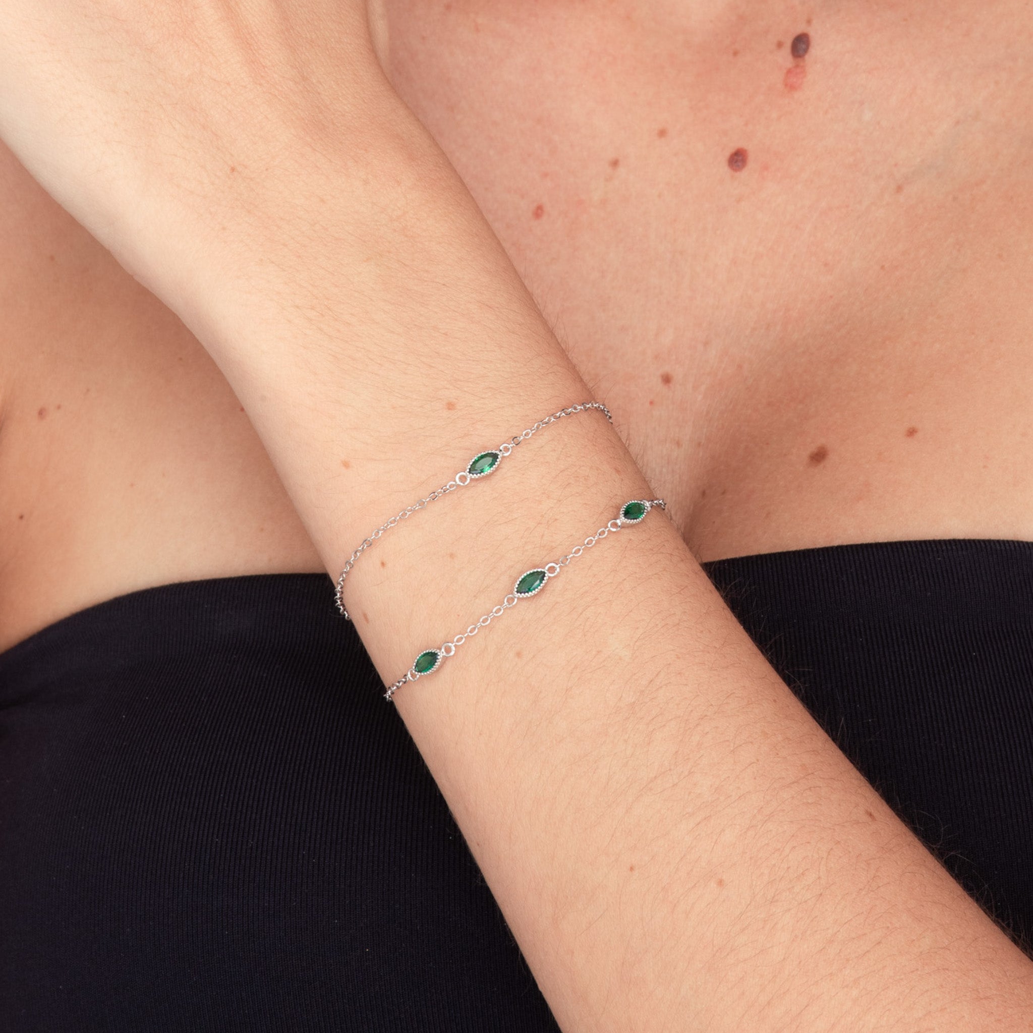 Trio Emerald Evil Eve Marquise Chain Bracelet - Camile & Stone