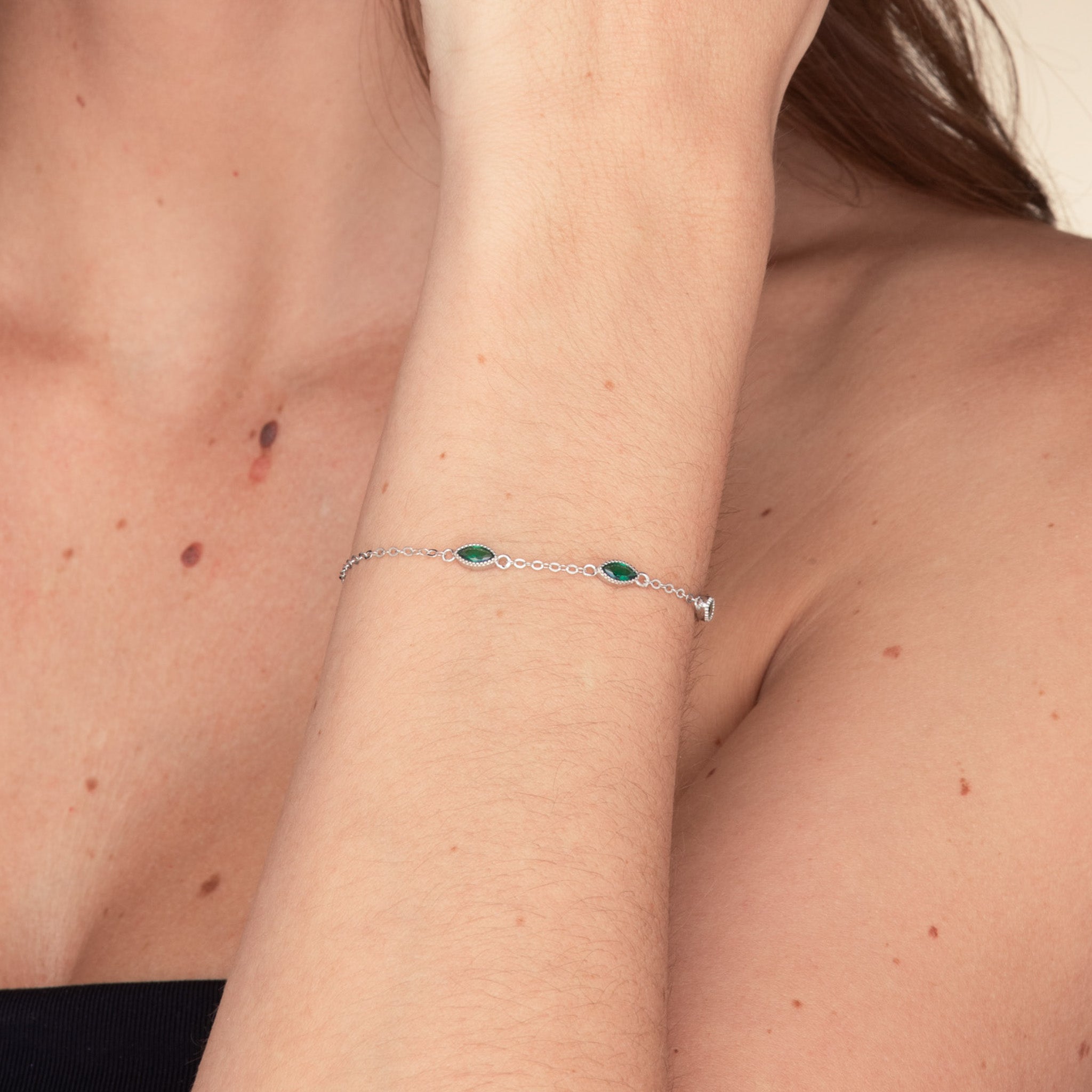 Trio Emerald Evil Eve Marquise Chain Bracelet - Camile & Stone