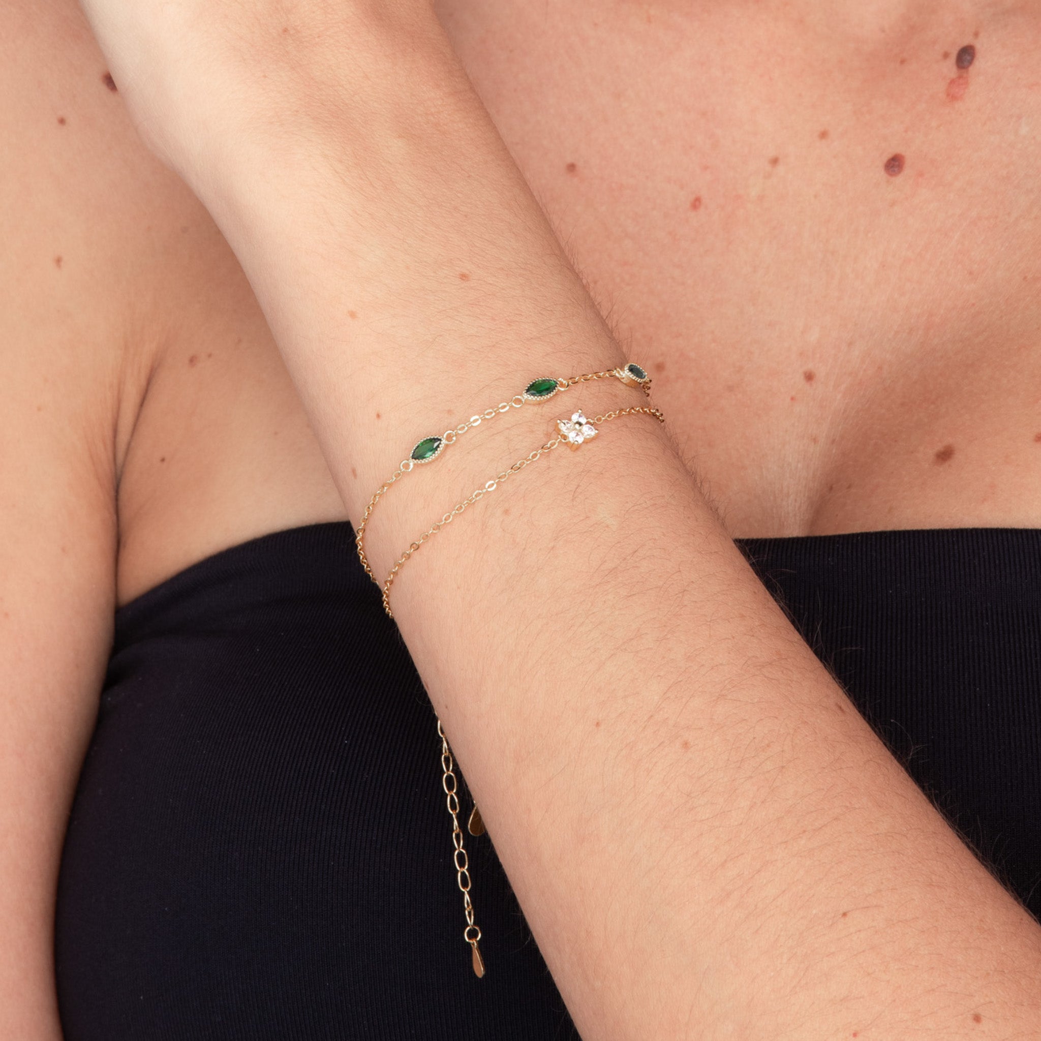 Trio Emerald Evil Eve Marquise Chain Bracelet - Camile & Stone