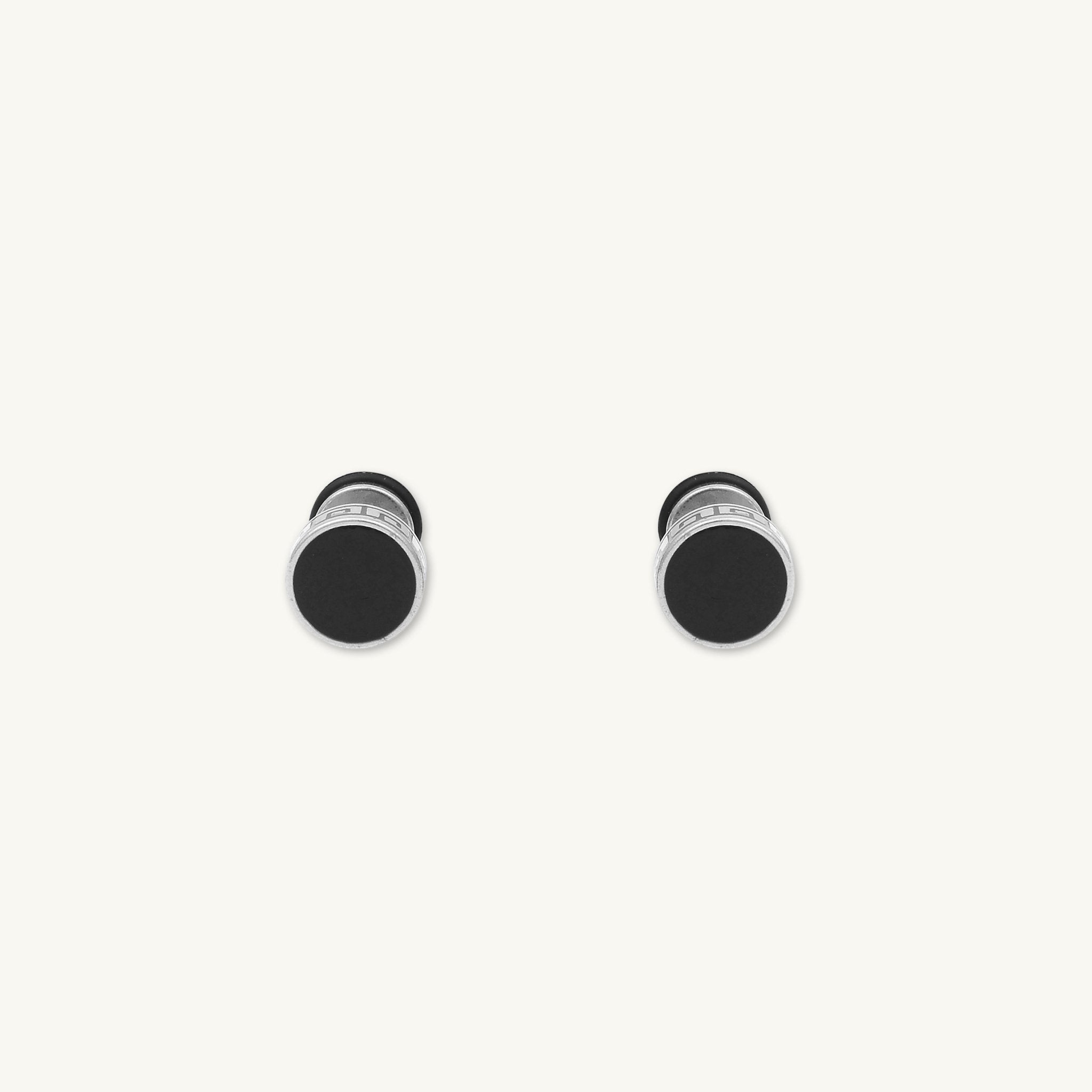 Unisex Circle Black Enamel Greek Stud Earrings - Camile & Stone
