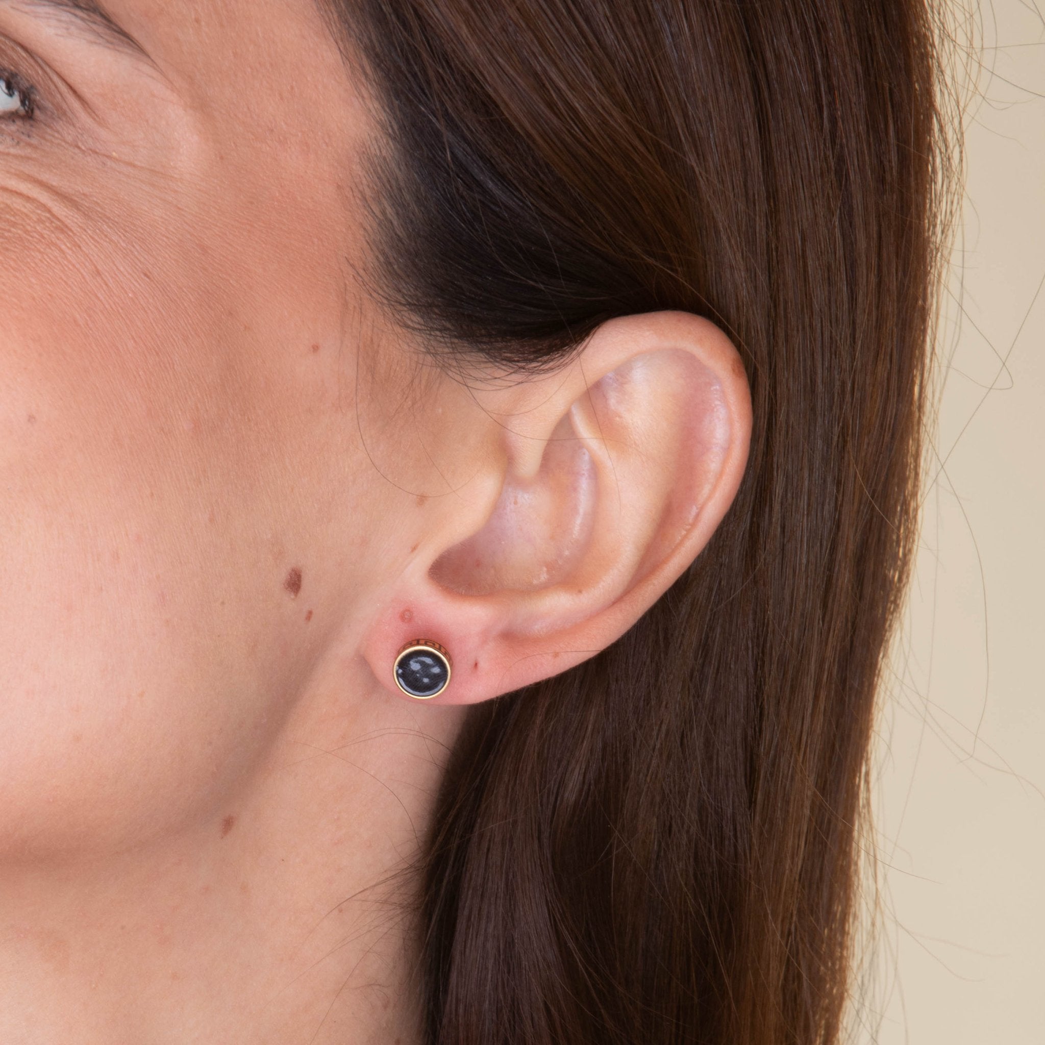 Unisex Circle Black Enamel Greek Stud Earrings - Camile & Stone