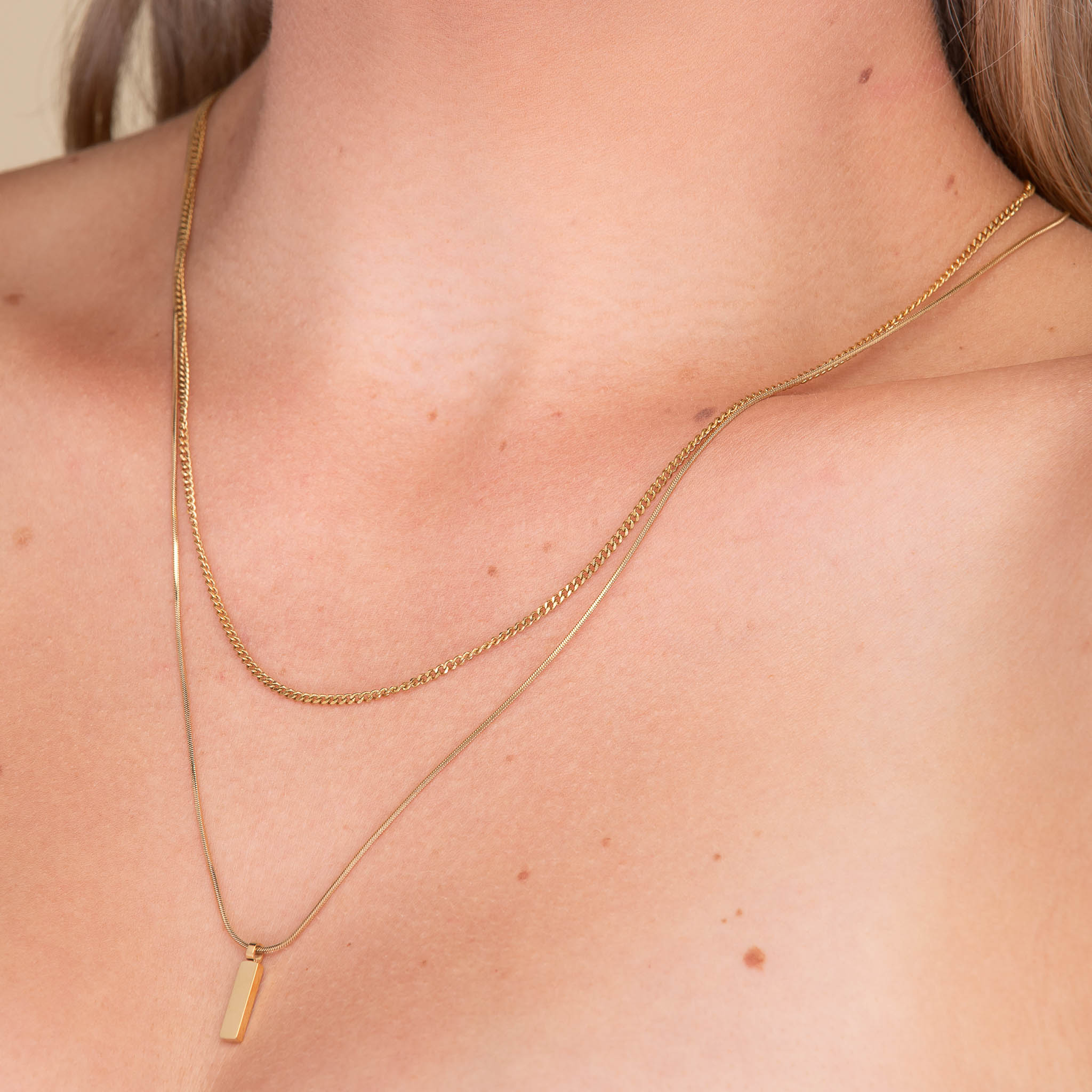 Unisex Small Dog Tag Snake Chain Necklace - Camile & Stone