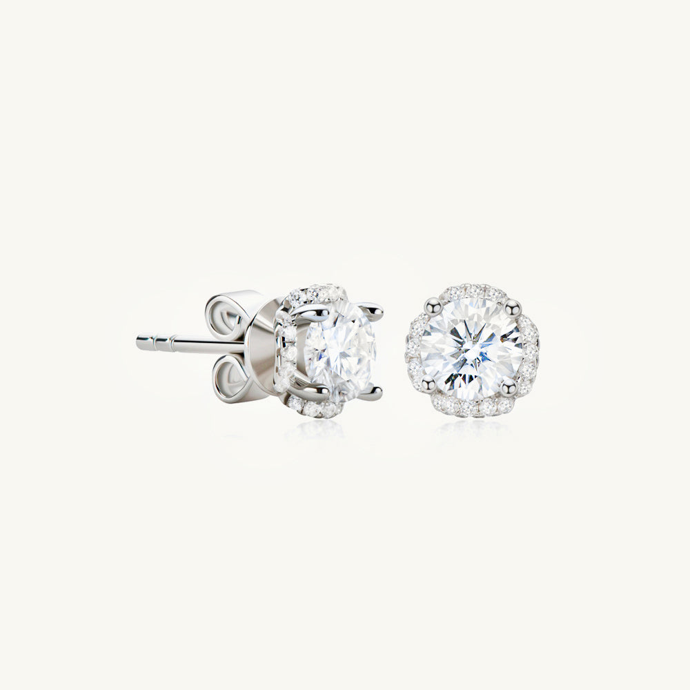 Clover Cushioned Halo Moissanite Stud Earrings 0.5 Carat