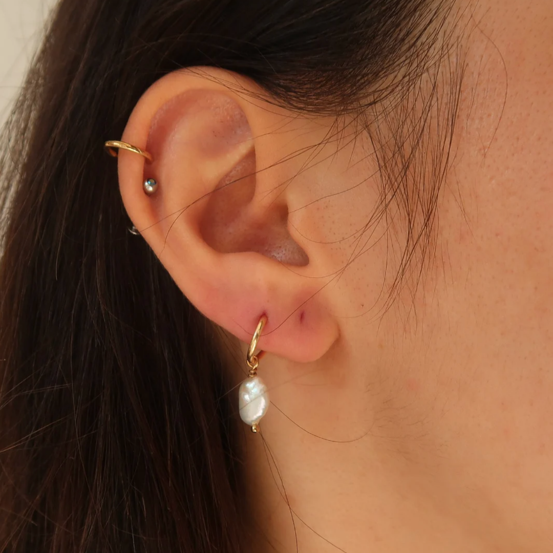 Pearl Hoop Huggie Earrings