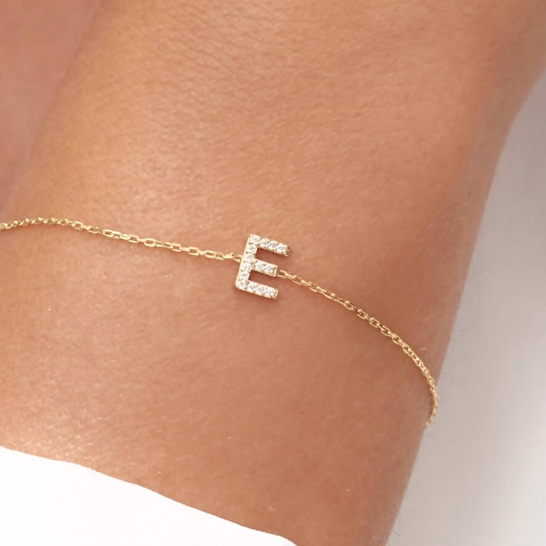 Letter E Bracelet in 14k Gold