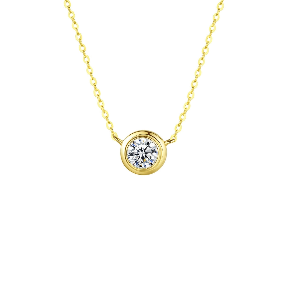 Diamond Bezel 14K Solid Yellow Gold Necklace