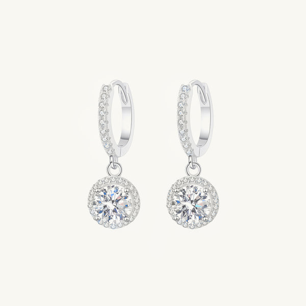 Round Halo Moissanite Hoop Huggie Earrings 0.5 Carat