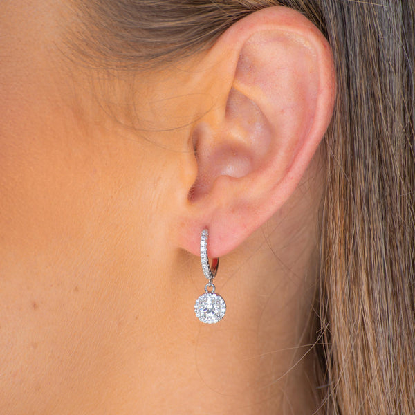 Round Halo Moissanite Hoop Huggie Earrings 0.5 Carat