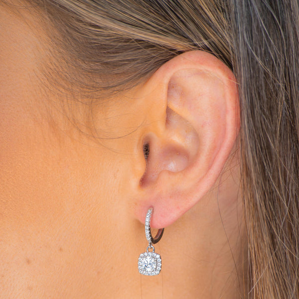 Square Halo Moissanite Hoop Huggie Earrings 0.5 Carat