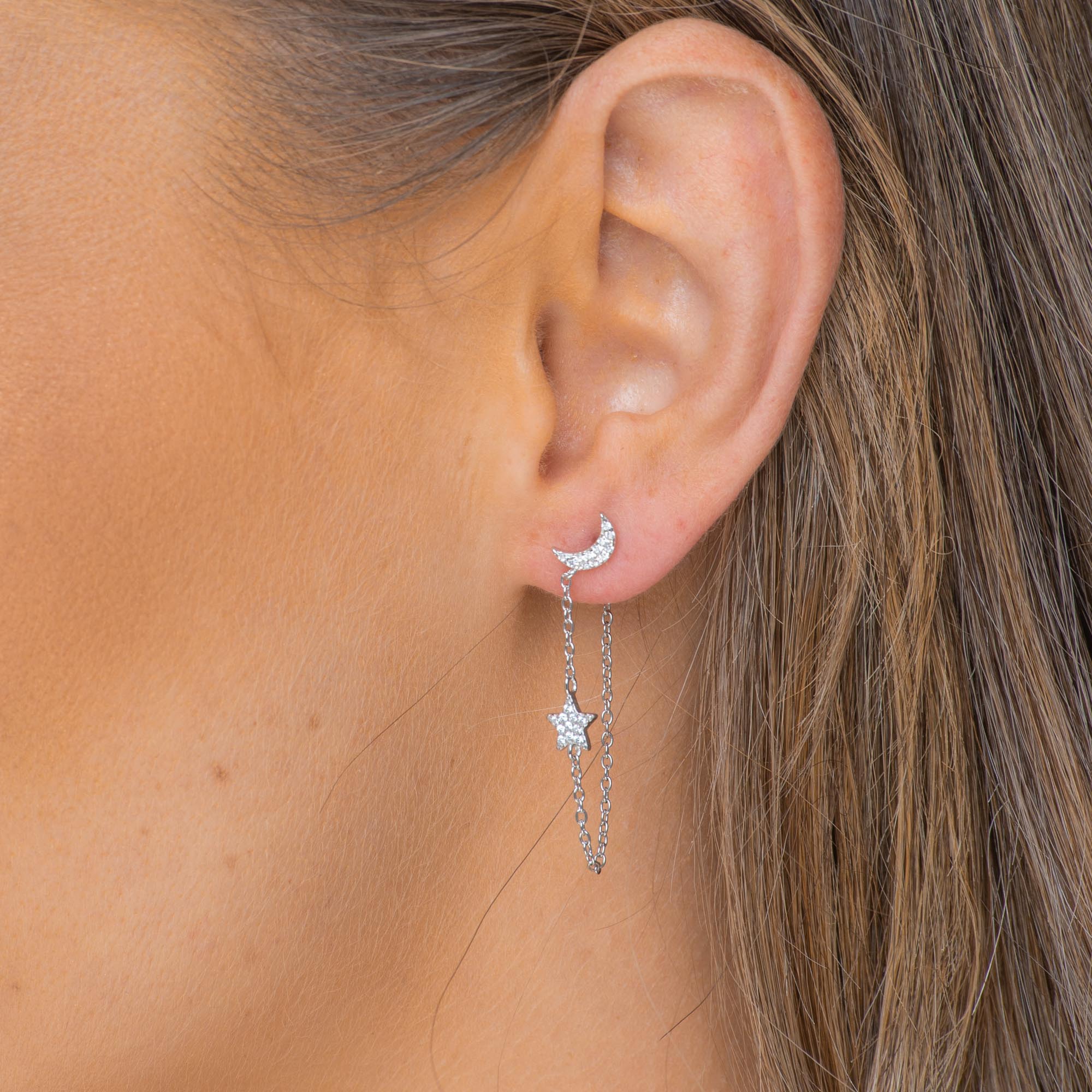 Moon & Star Dangling Sapphire Earrings