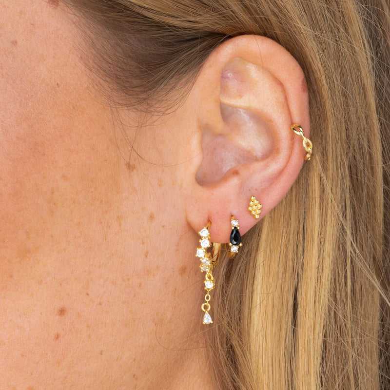 Black Teardrop Sapphire Huggie Earrings