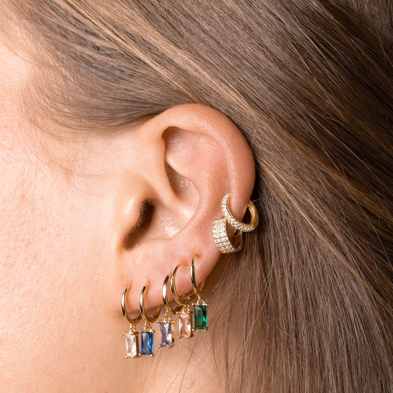 Blue Baguette Hoop Earrings