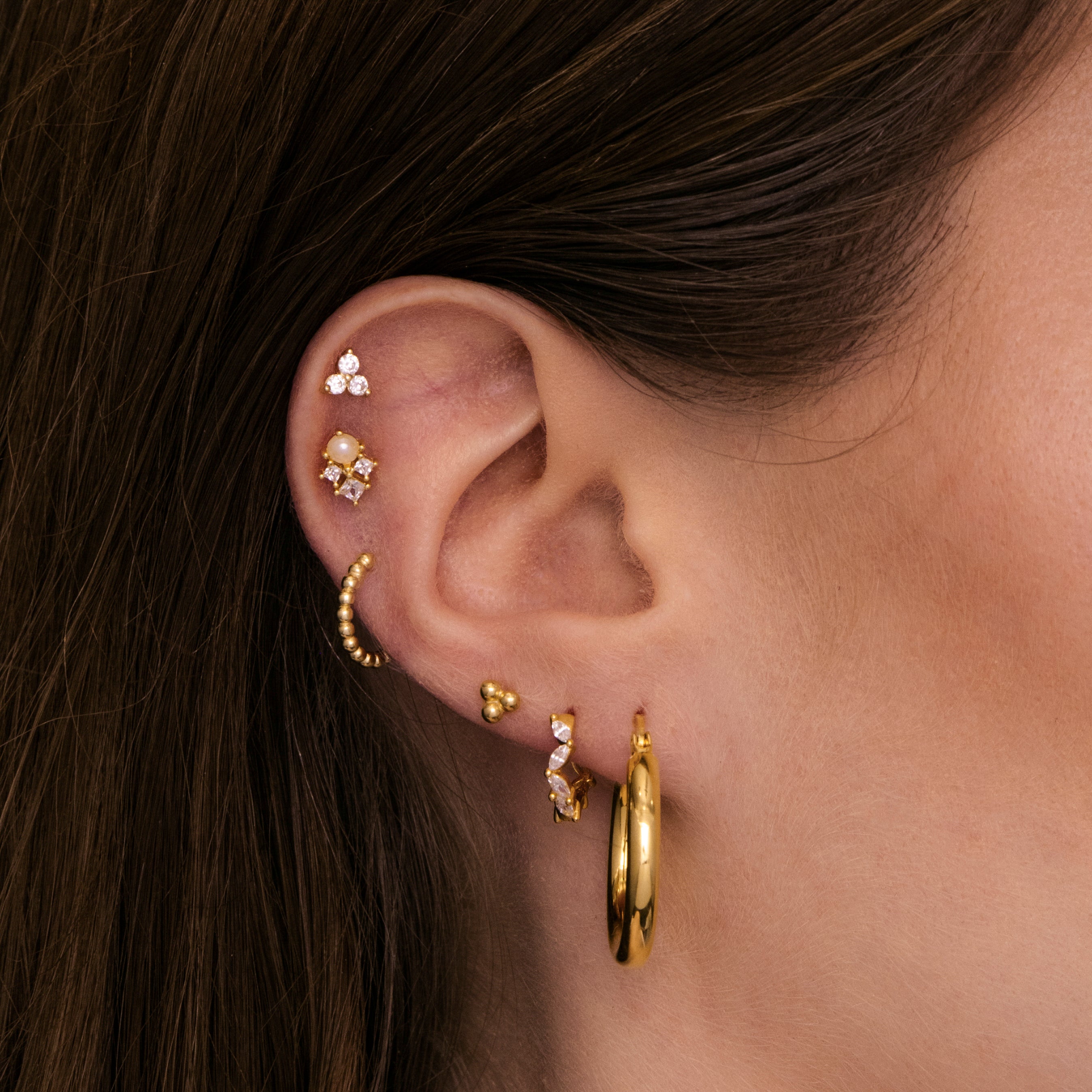 Lotus Pearl Barbell Stud Cartilage Earrings