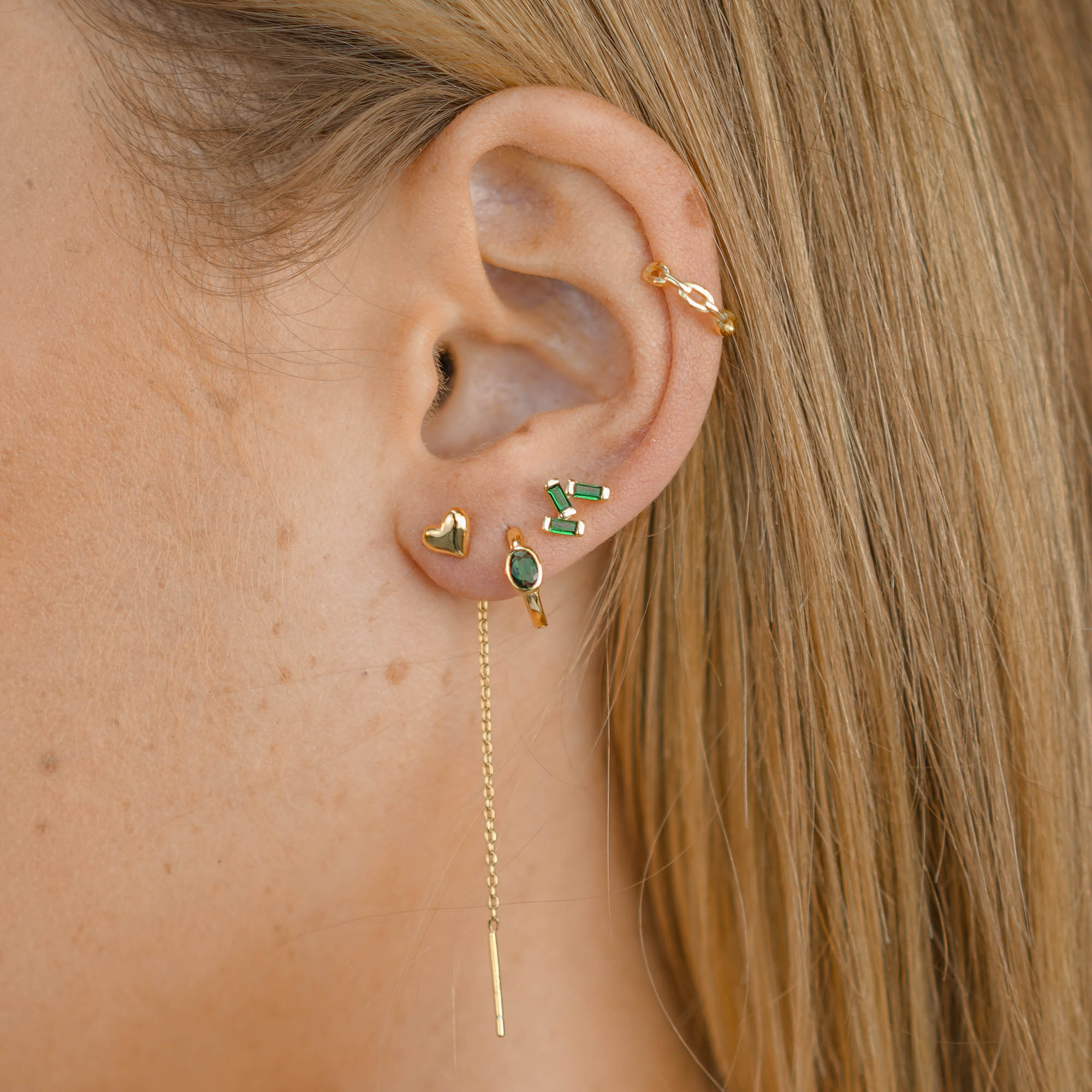 Emerald Oval Sapphire Huggie Earrings
