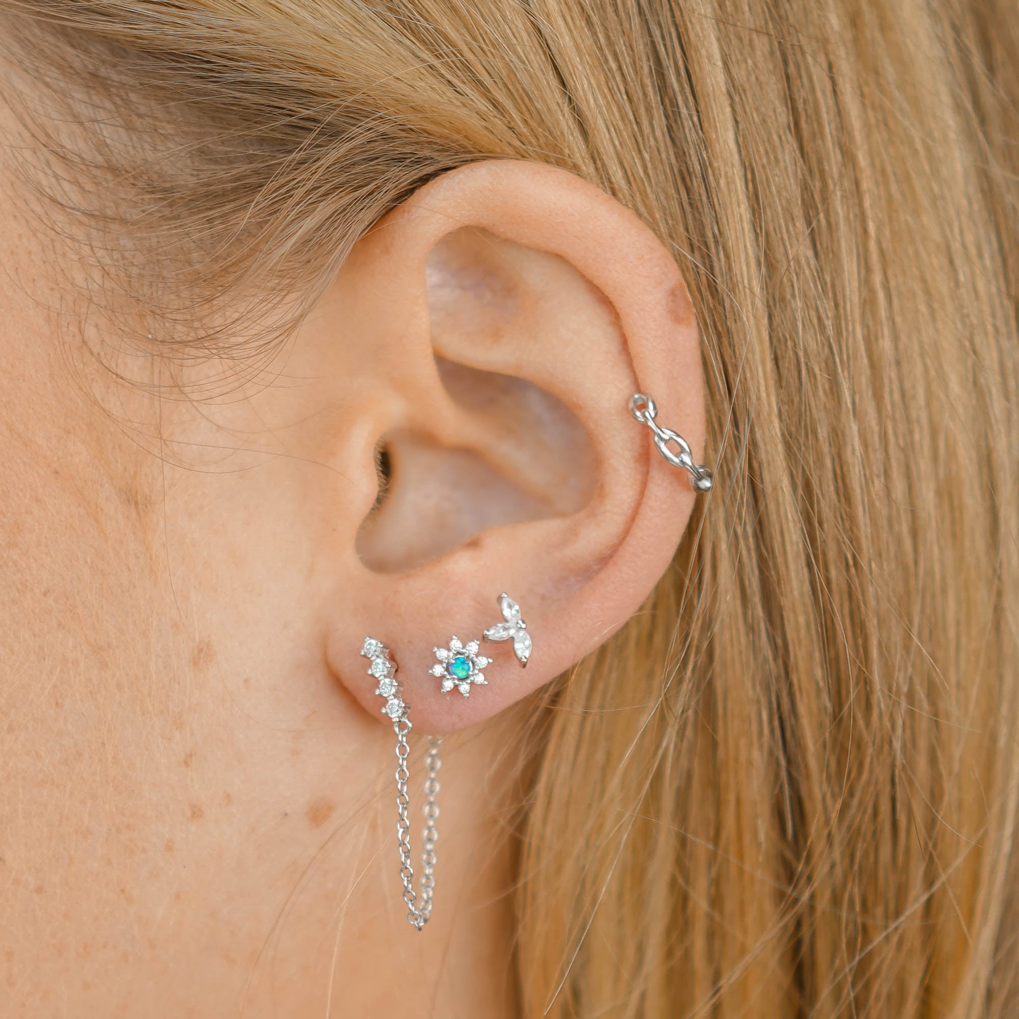 Bar Sapphire Dangle Chain Earrings