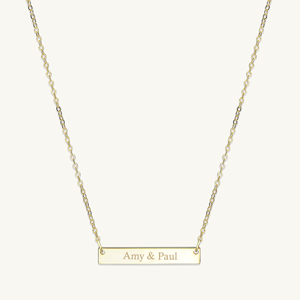 Engraved gold hot sale bar necklace