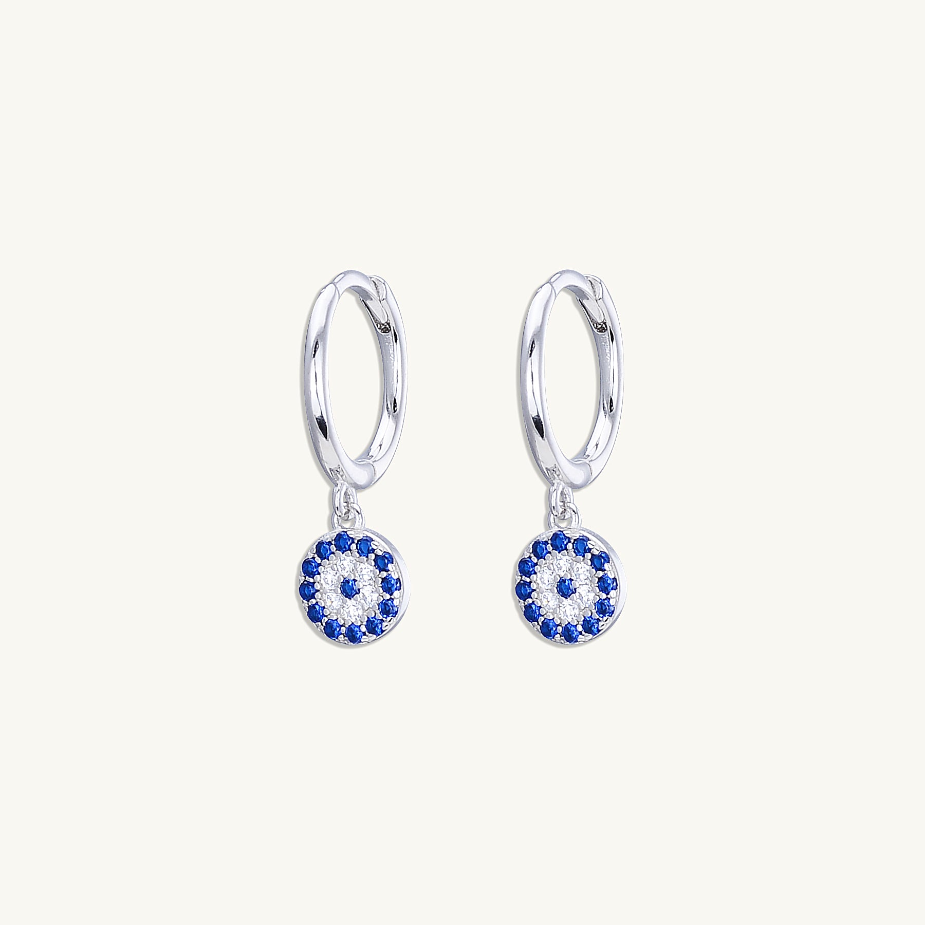 Round Evil Eye Pave Hoop Earrings