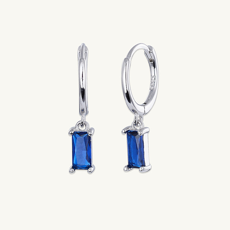 Blue Baguette Hoop Earrings