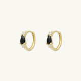 Black Teardrop Sapphire Huggie Earrings