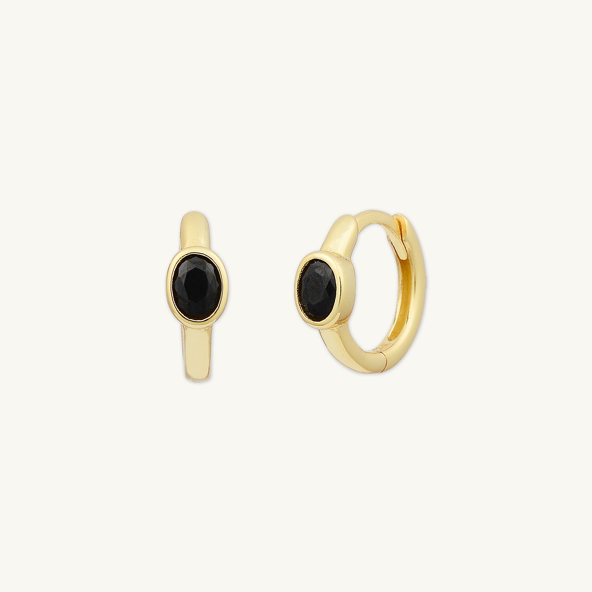 Black Oval Sapphire Huggie Earrings