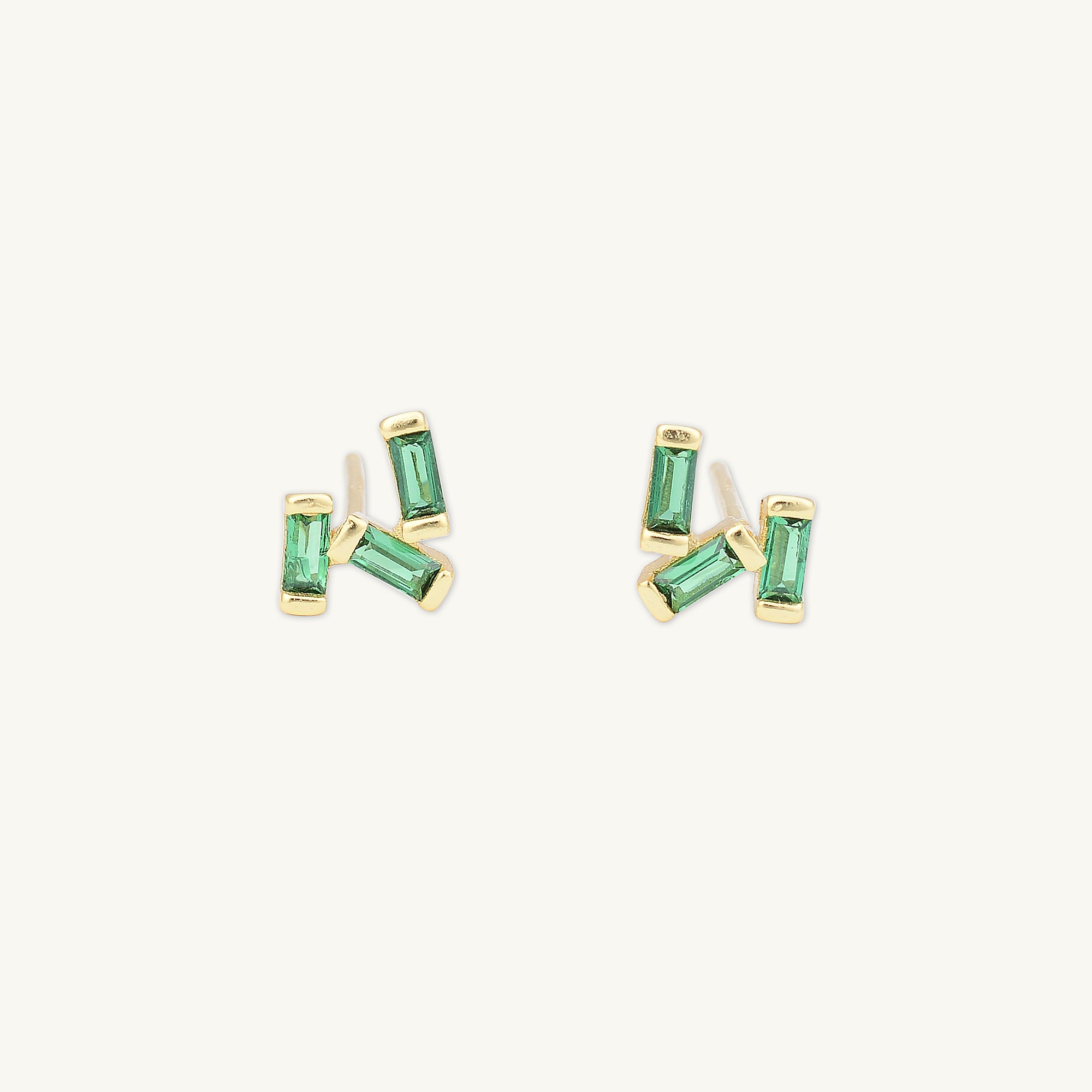 Emerald Green Trio Baguette Earrings