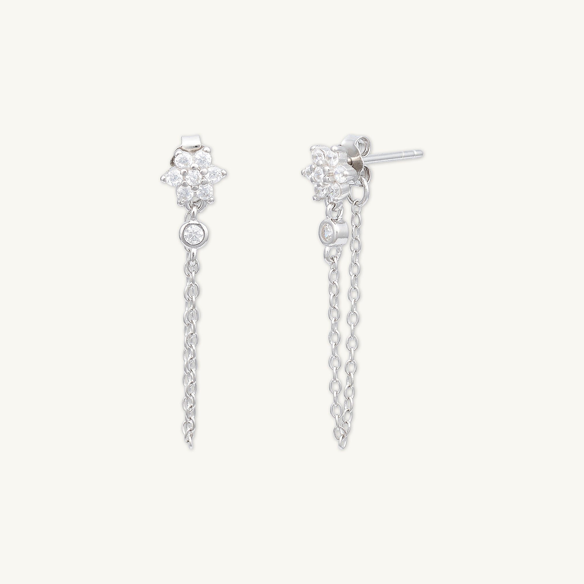Flower Sapphire Dangle Chain Earrings