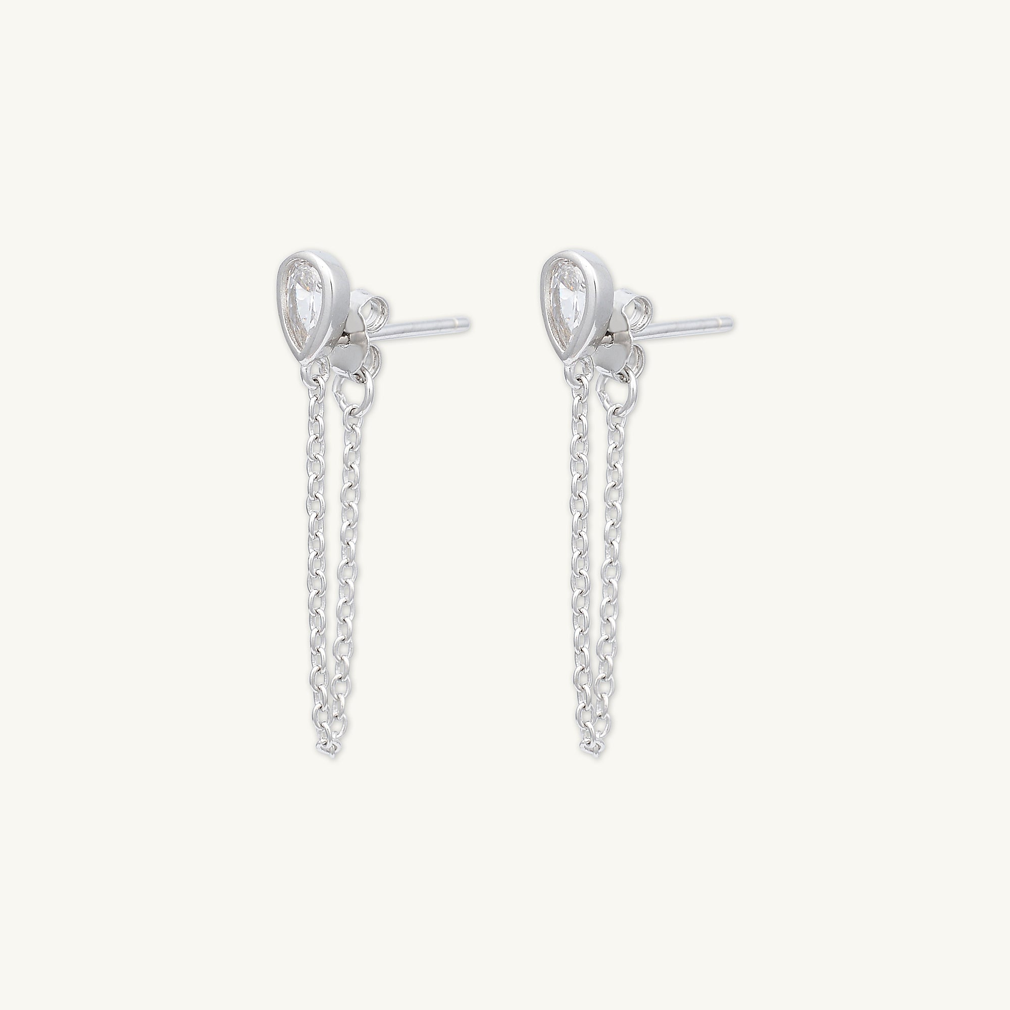 Teardrop Sapphire Dangle Chain Earrings