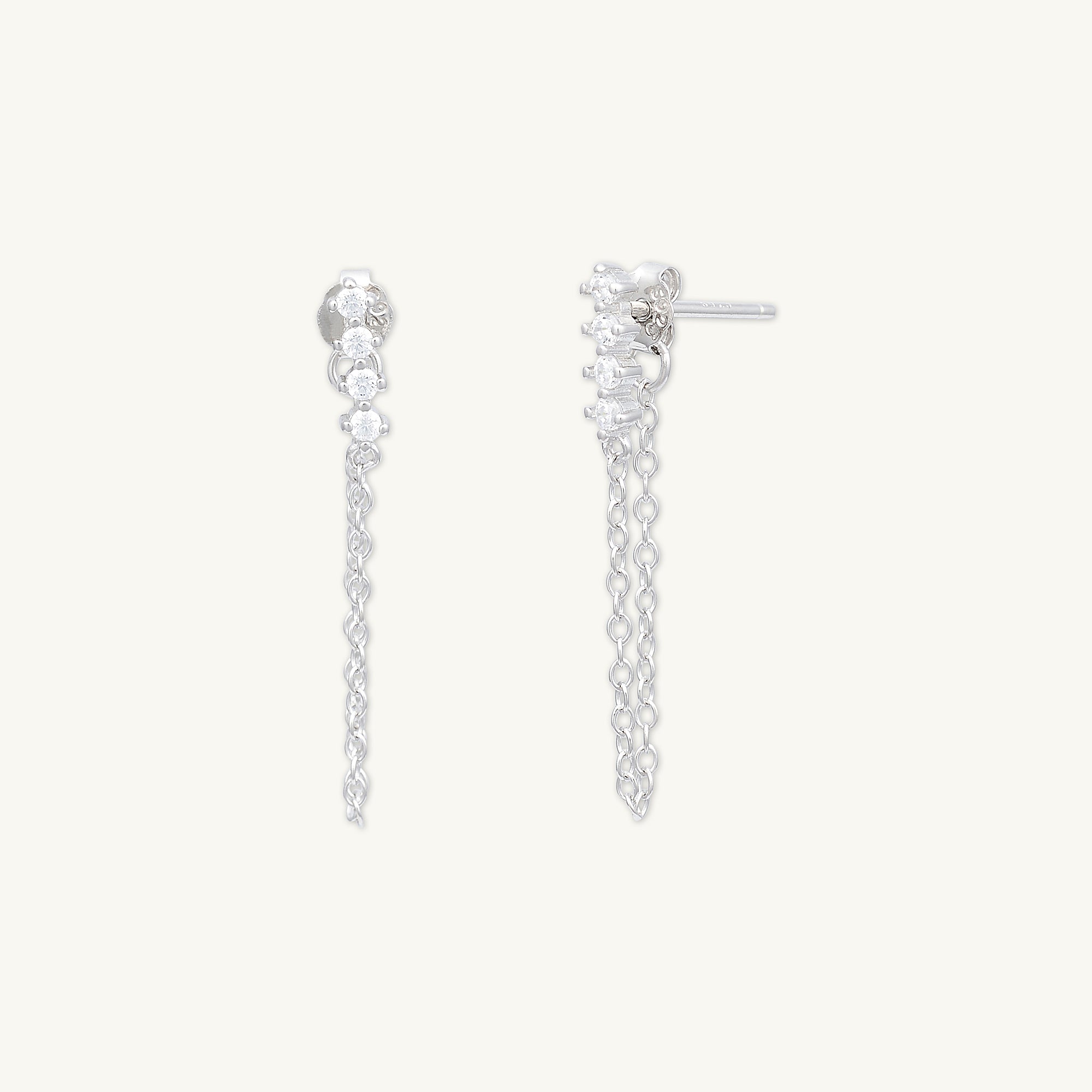 Bar Sapphire Dangle Chain Earrings