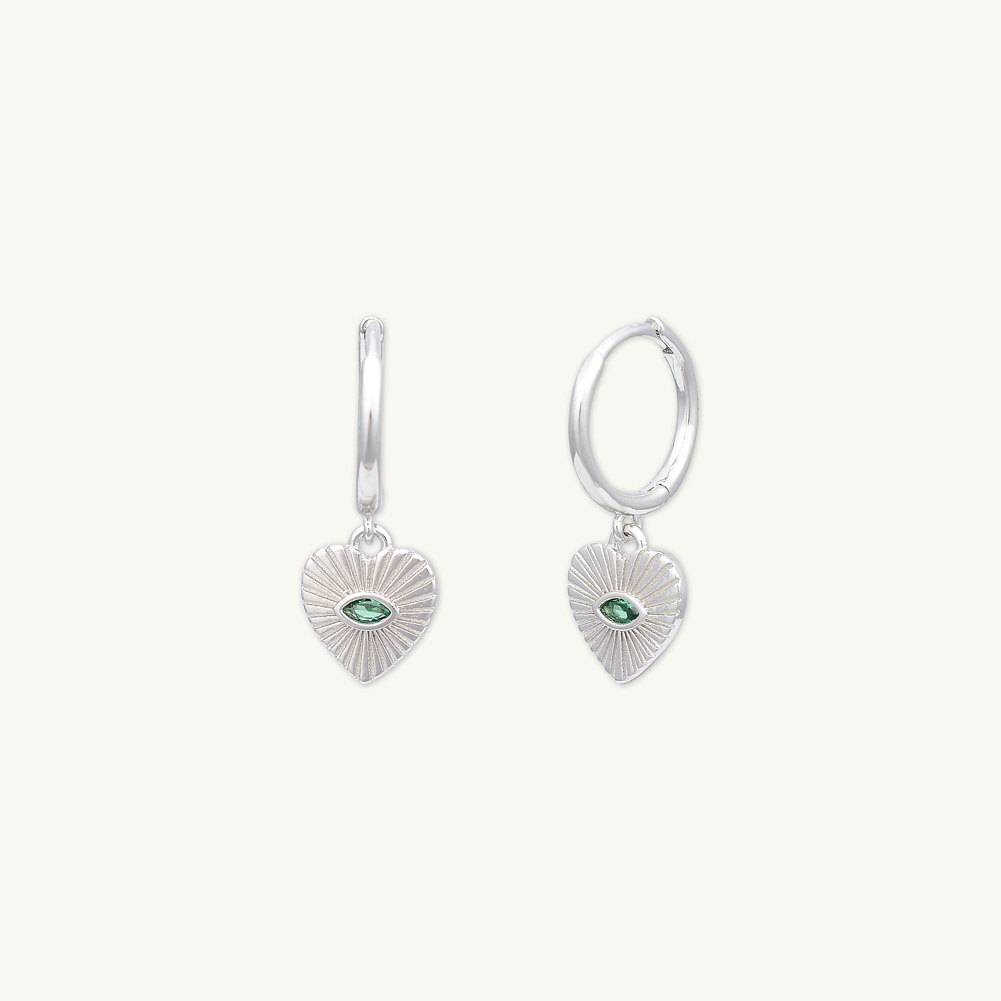 Emerald Evil Eye Heart Huggie Hoop Earrings