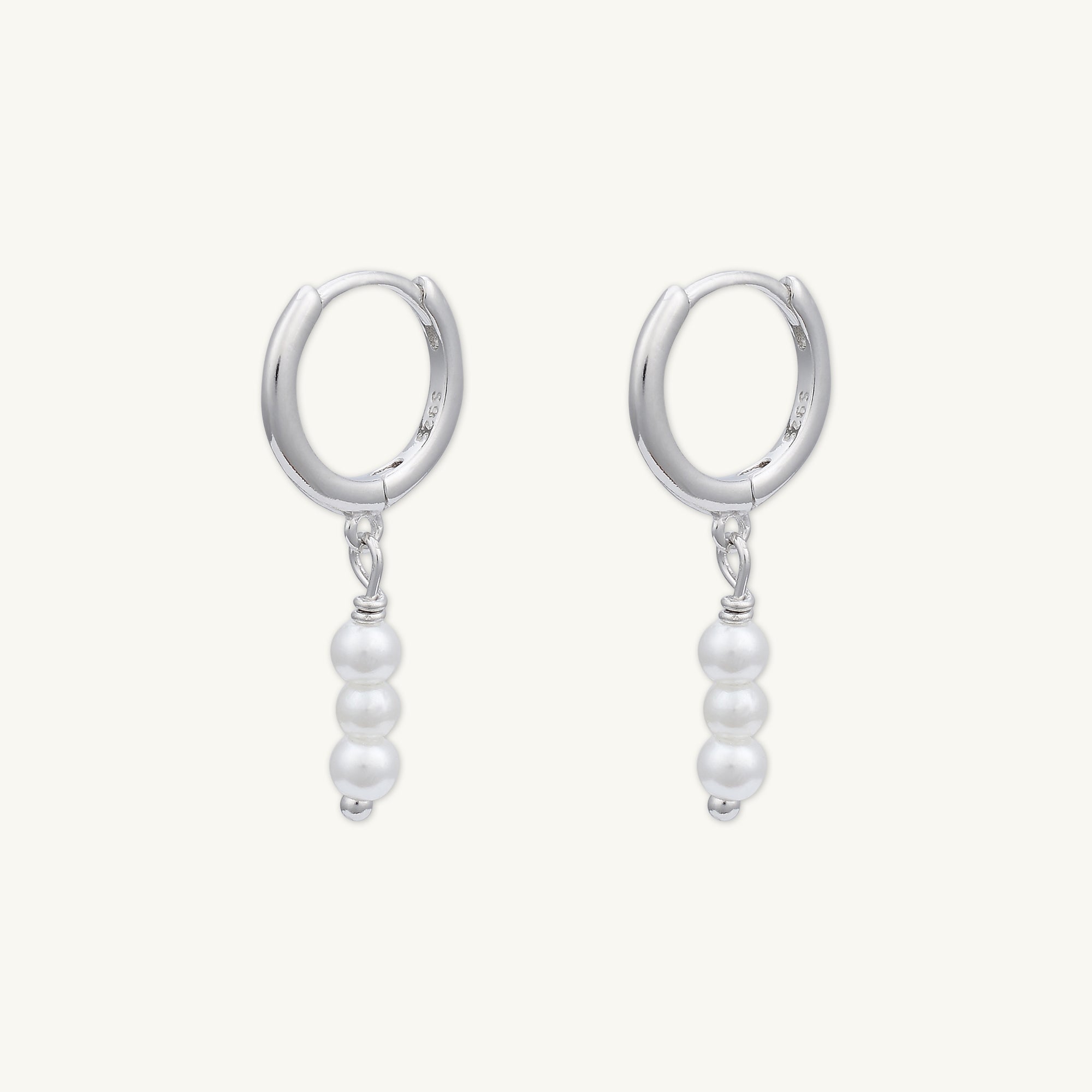 Triple Pearl Huggie Hoop Earrings