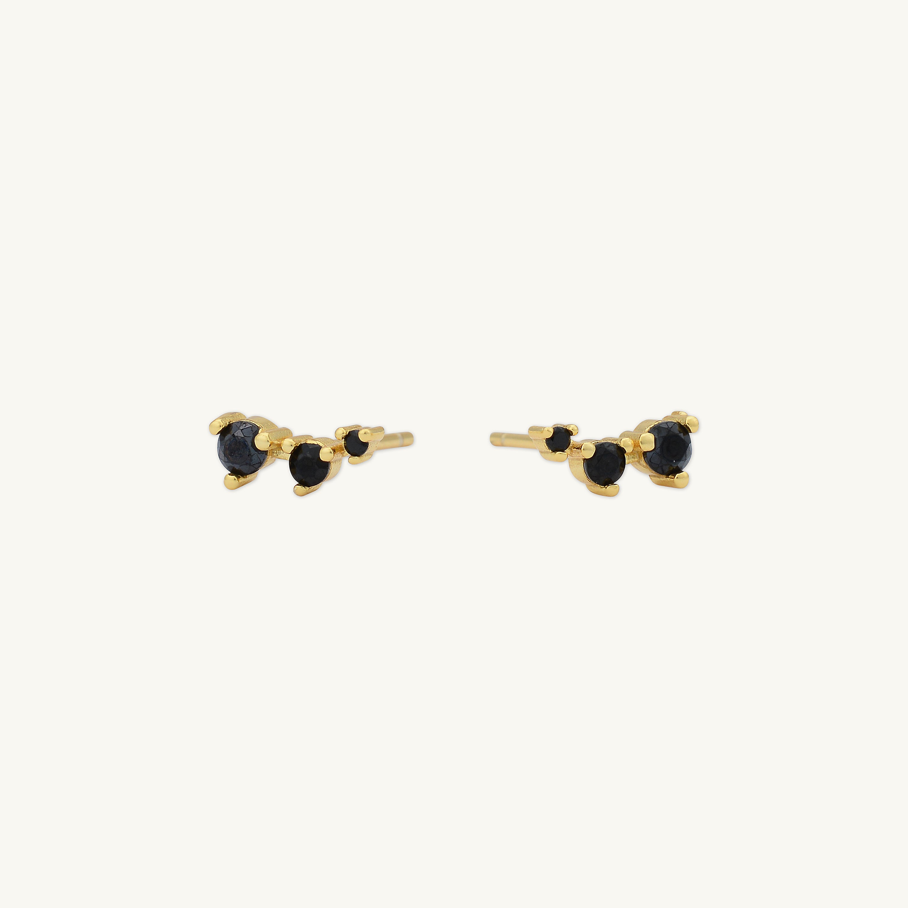 Black Trio Sapphire Stud Earrings
