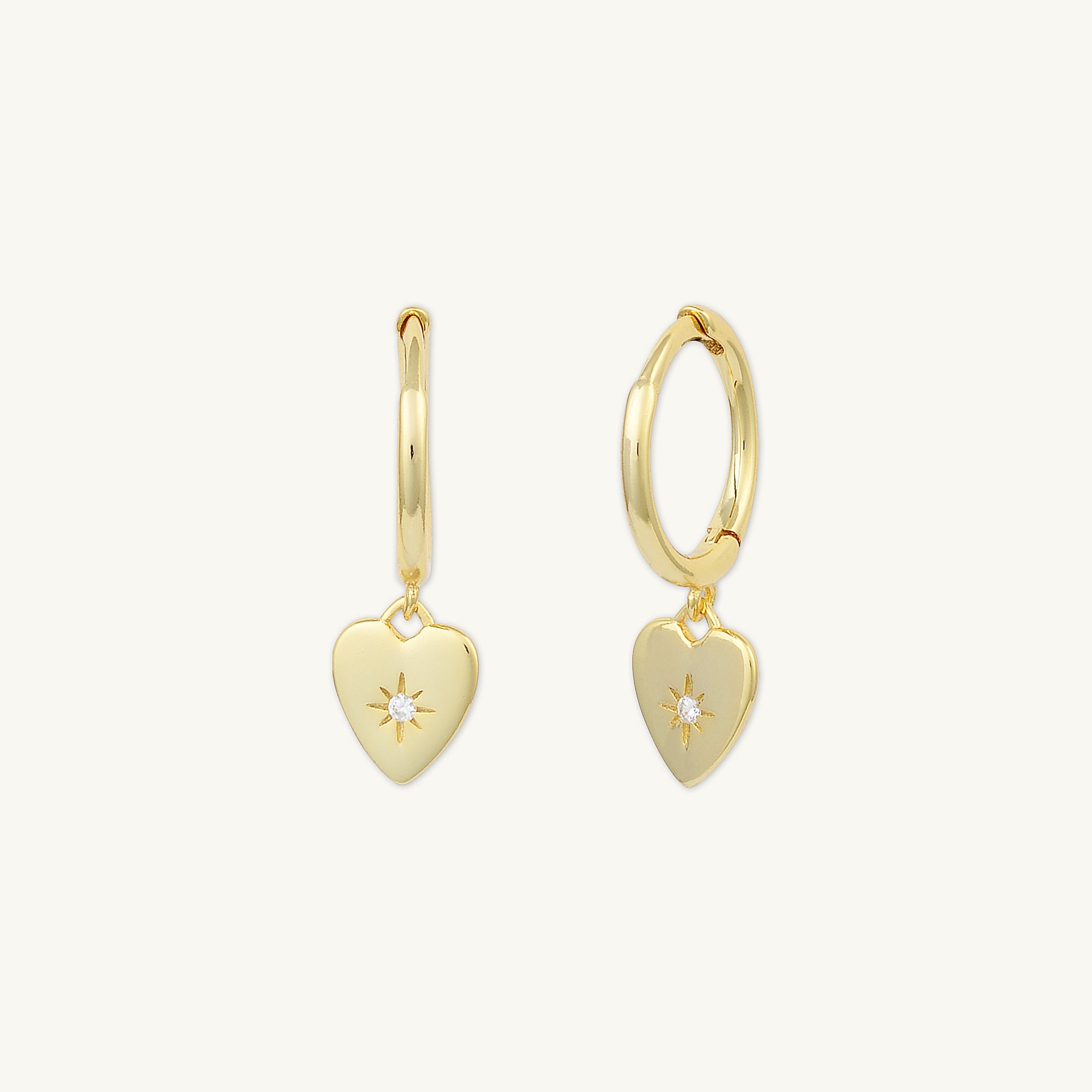 North Star Heart Huggie Hoop Earrings