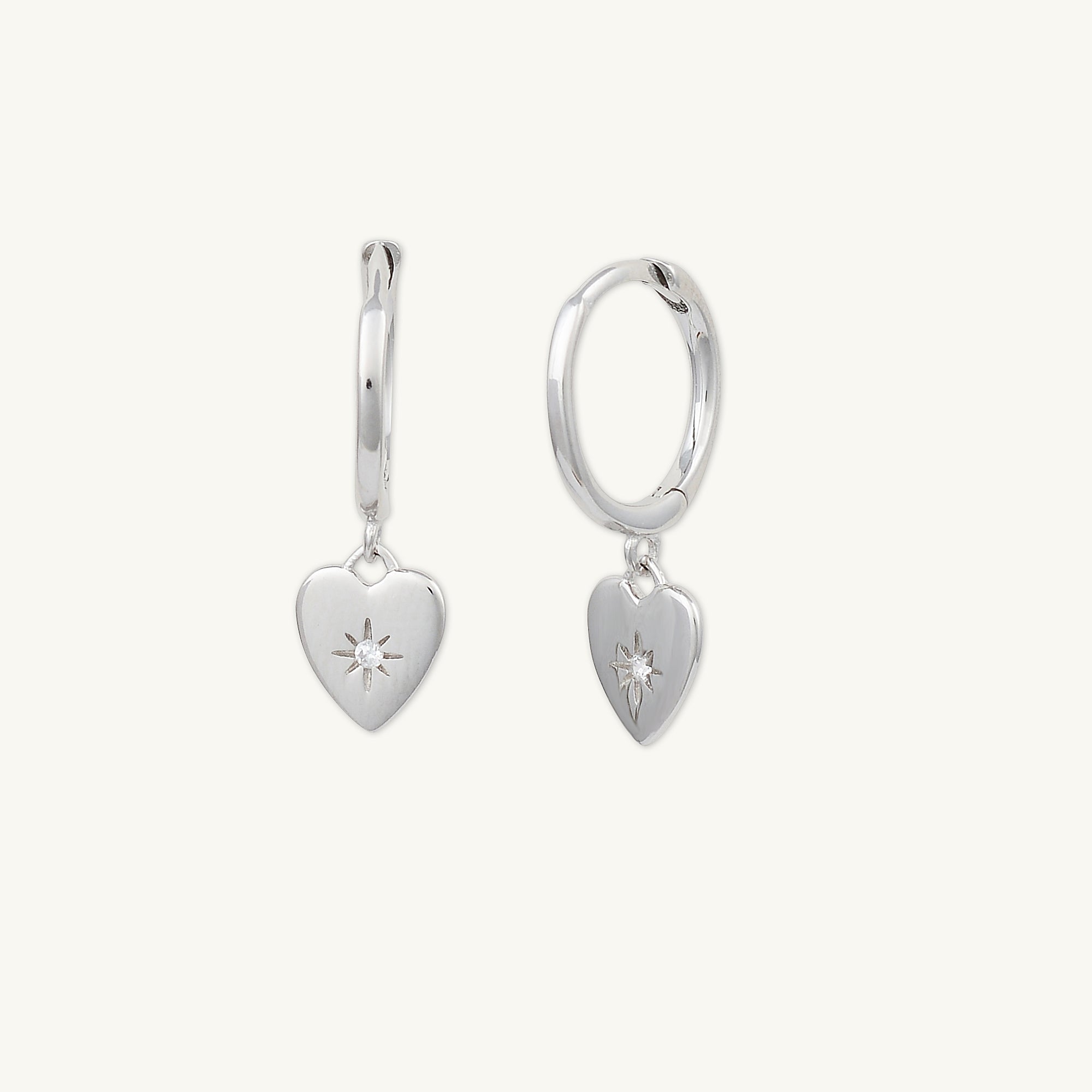 North Star Heart Huggie Hoop Earrings