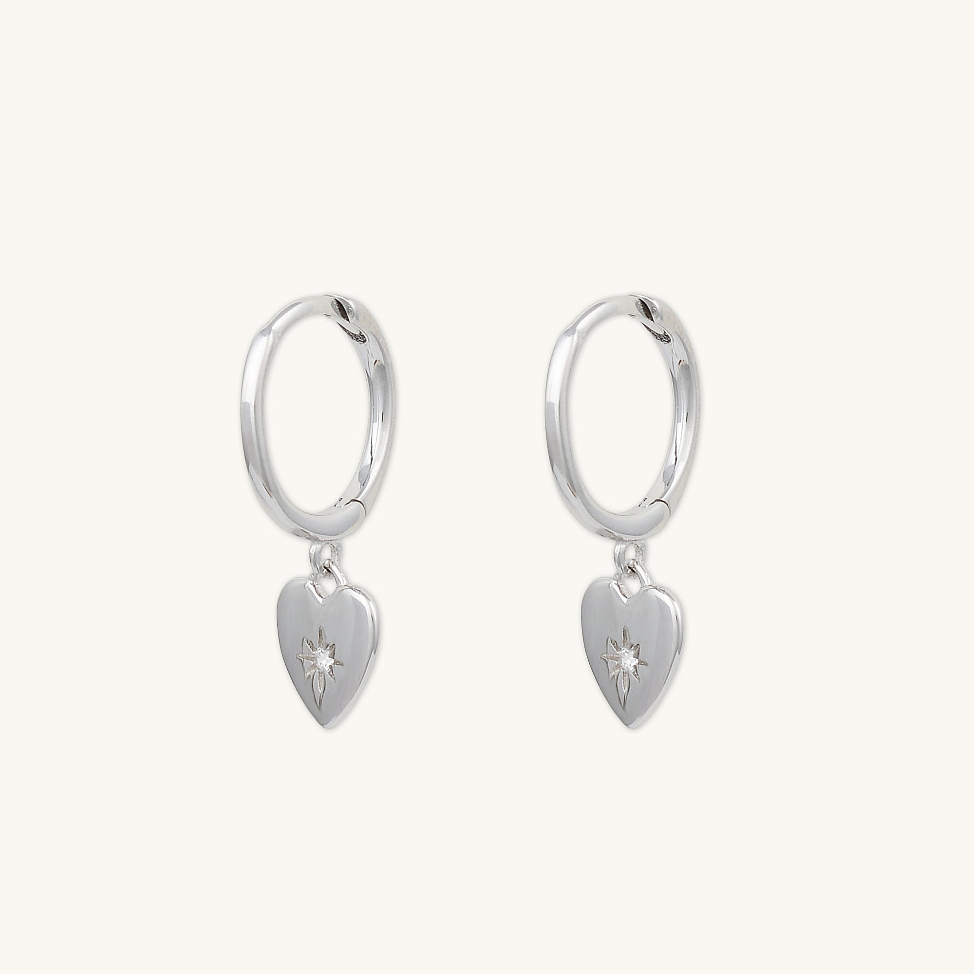 North Star Heart Huggie Hoop Earrings