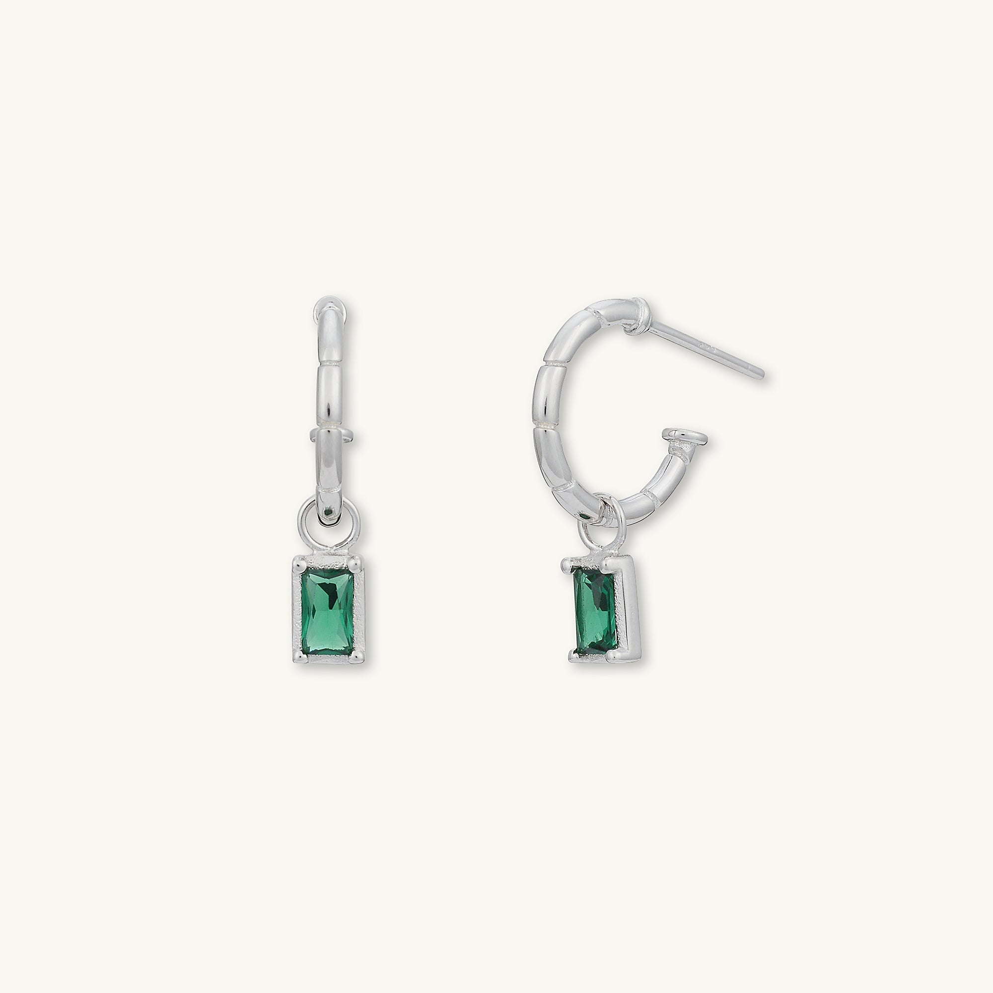Emerald Baguette Drop Bezel Earrings