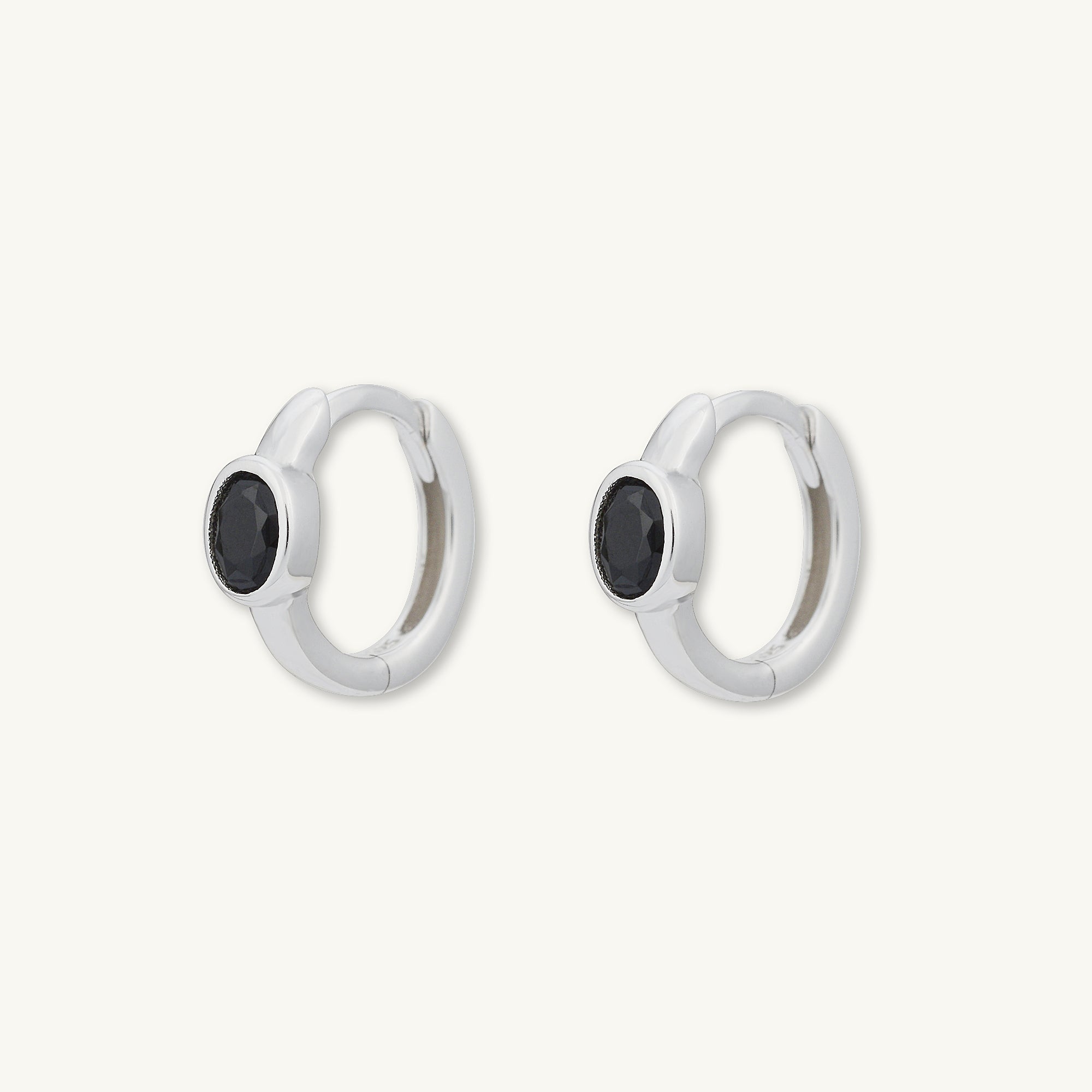 Black Oval Sapphire Huggie Earrings